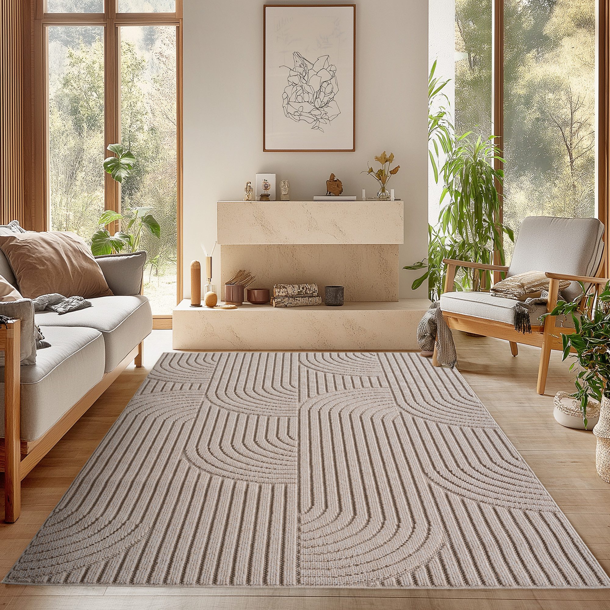 SIMPEX24 Designteppich Einfarbig Boucle Loop, Rechteckig, Höhe: 7 mm, Teppich Wohnzimmer, Schlafzimmer, Gästezimmer