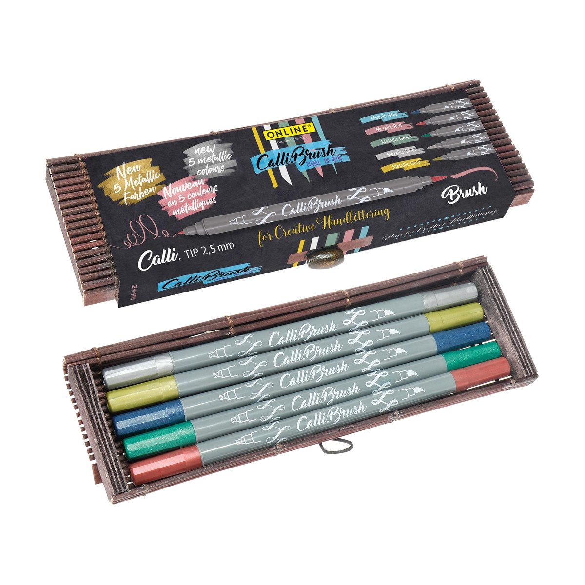 Online Pen Pinselstift ONLINE Pinselstifte Calli Brush 2,5mm 5 Stück Bambusbox