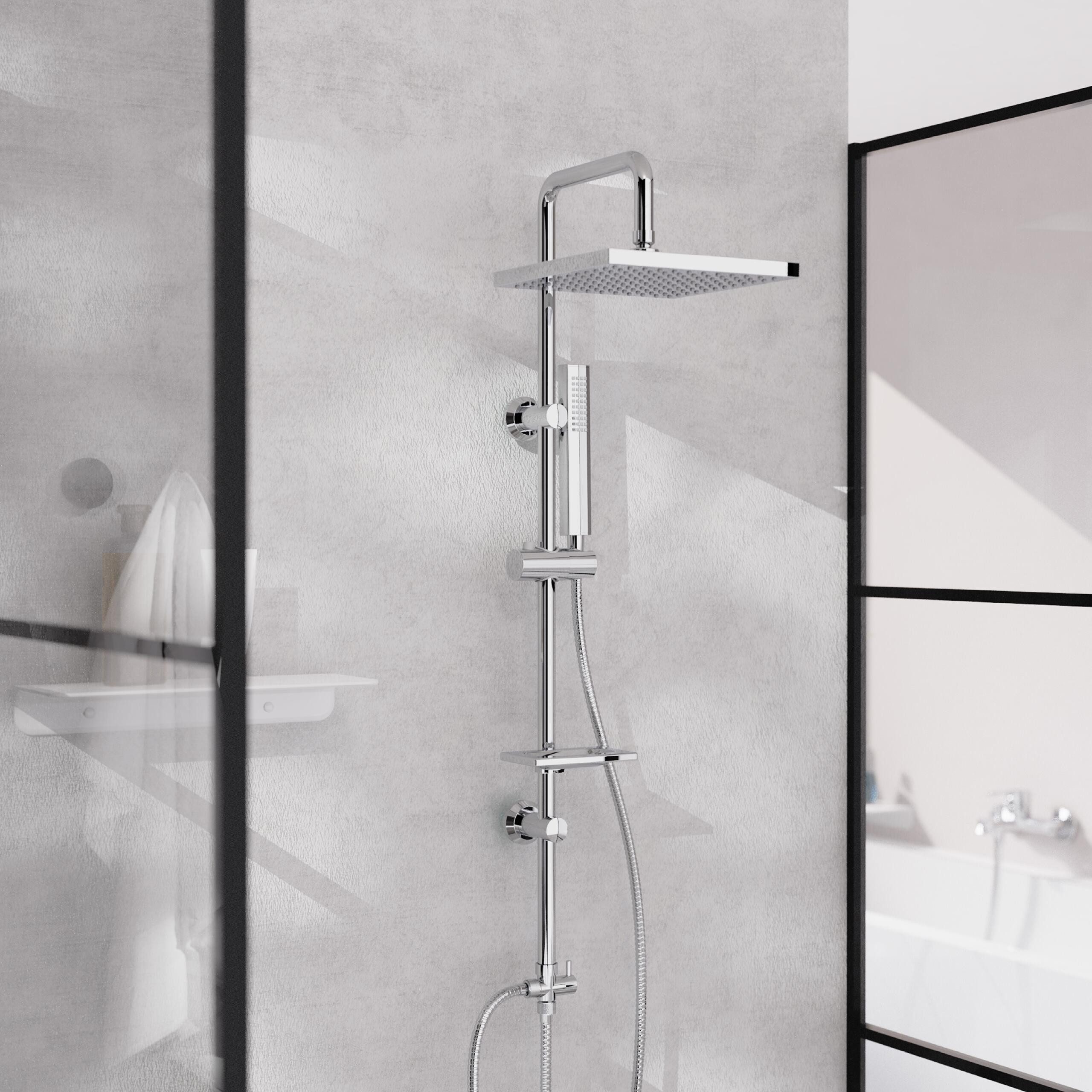 welltime Stangenbrause-Set LINA, Höhe 105 cm, 1 Strahlart(en), Überkopfbrause mit Seifenablage, 20 cm Kantenlänge.