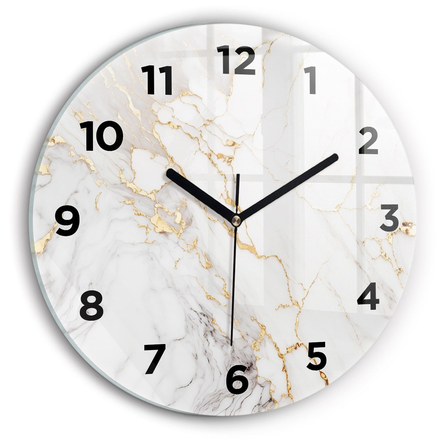 Wanduhr Glasuhr Marmor Dekorative Runde Uhr aus Gehärtetem Glas Glaswanduhr