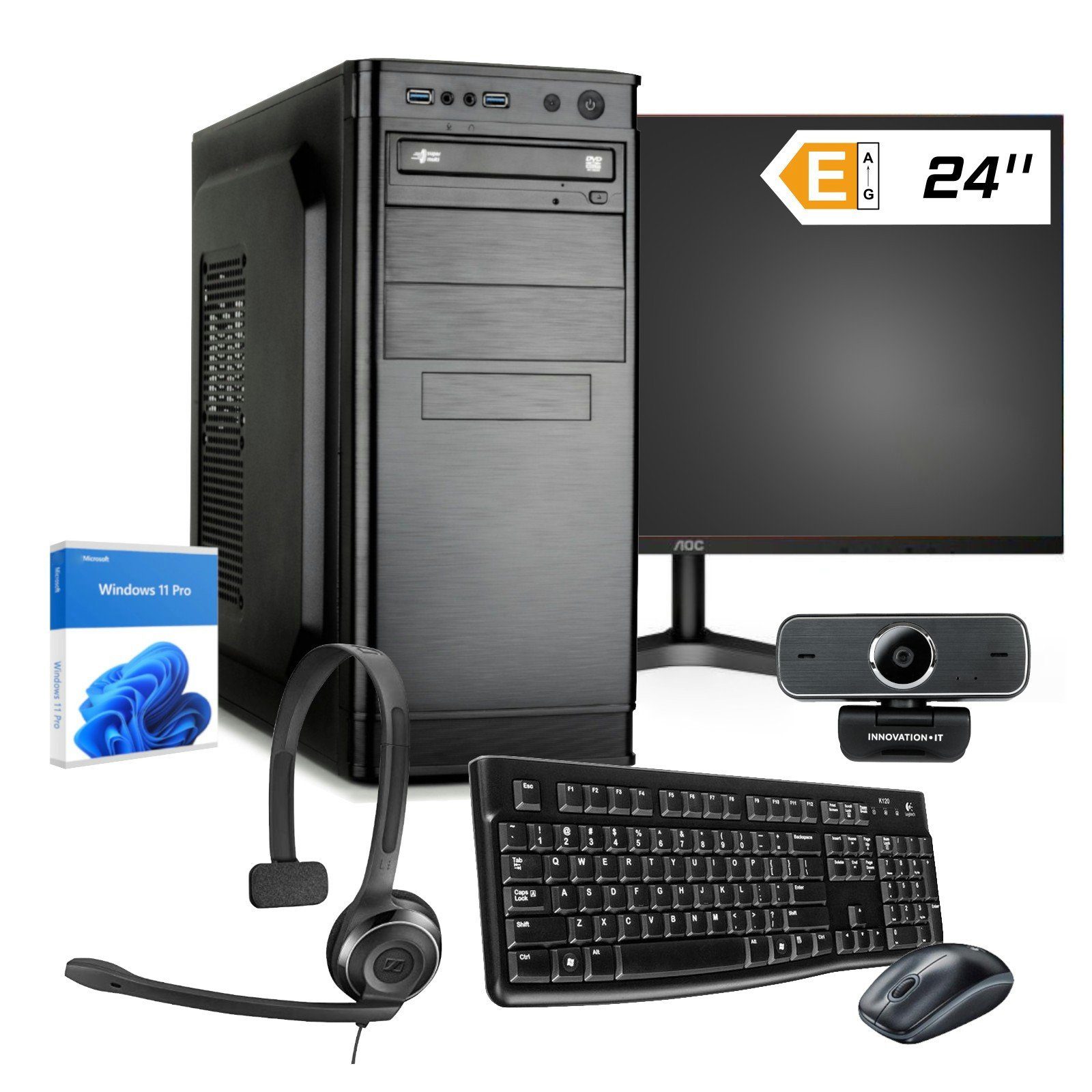 dcl24.de Business-PC-Komplettsystem (23,60", Intel Core i3 13100, Intel UHD Onboard Graphics, 16 GB RAM, 1000 GB SSD, WLAN, Windows 11 Pro)