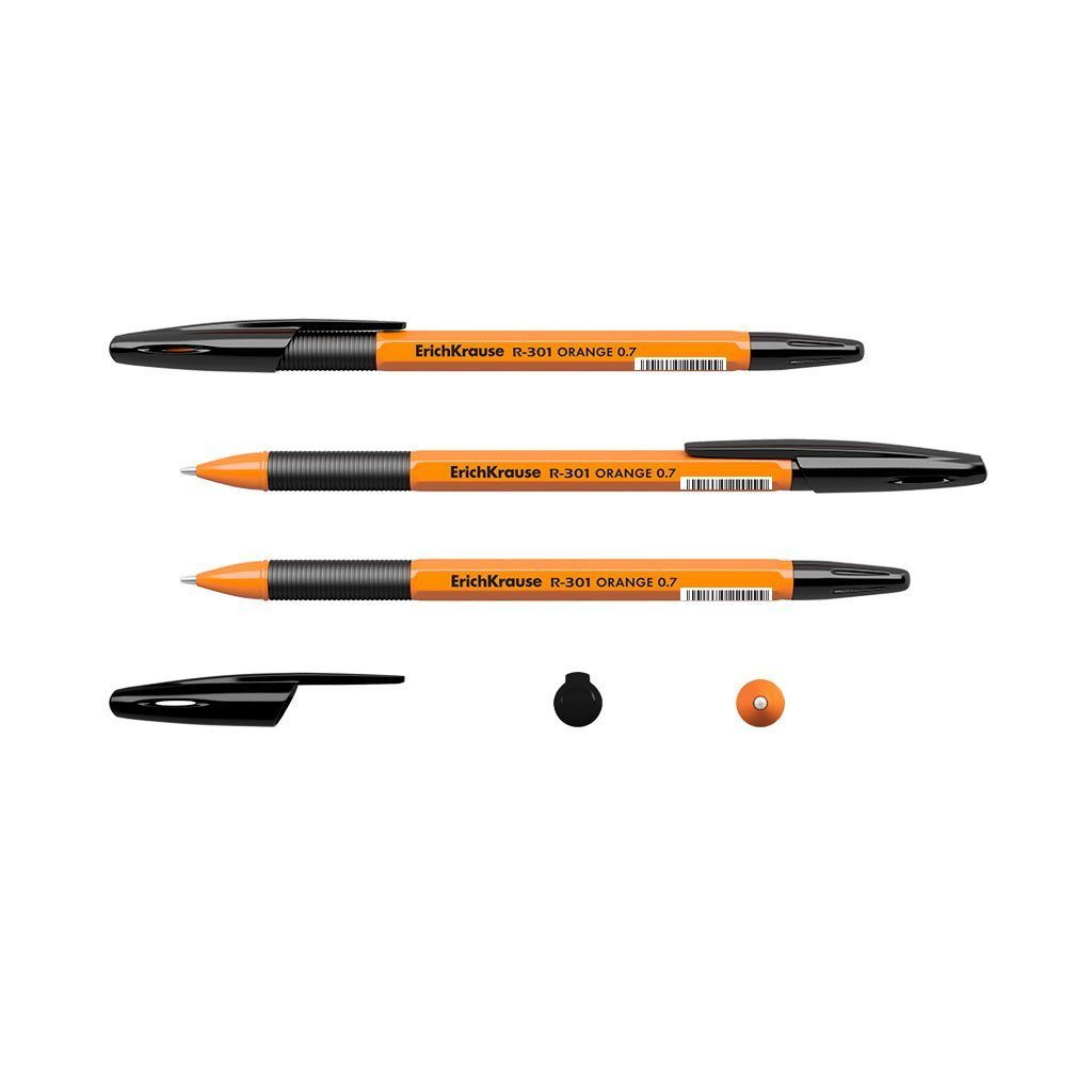 Thumbnail - Erich Krause Kugelschreiber, Kugelschreiber R-301 Orange 0,35mm mit Gummigriff 50er Pack Schwarz