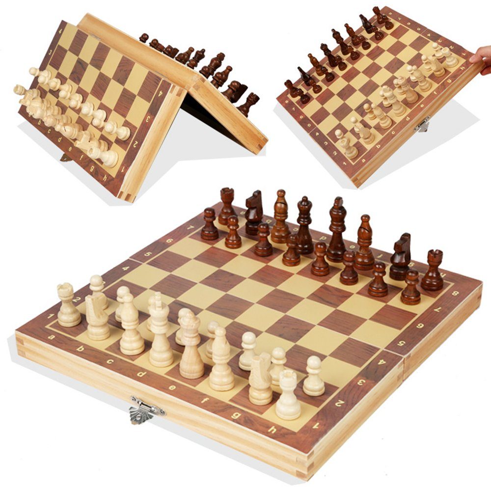 Juoungle Spielesammlung, Holzschachspiel, Faltbares magnetisches Schachspiel Brettspiel