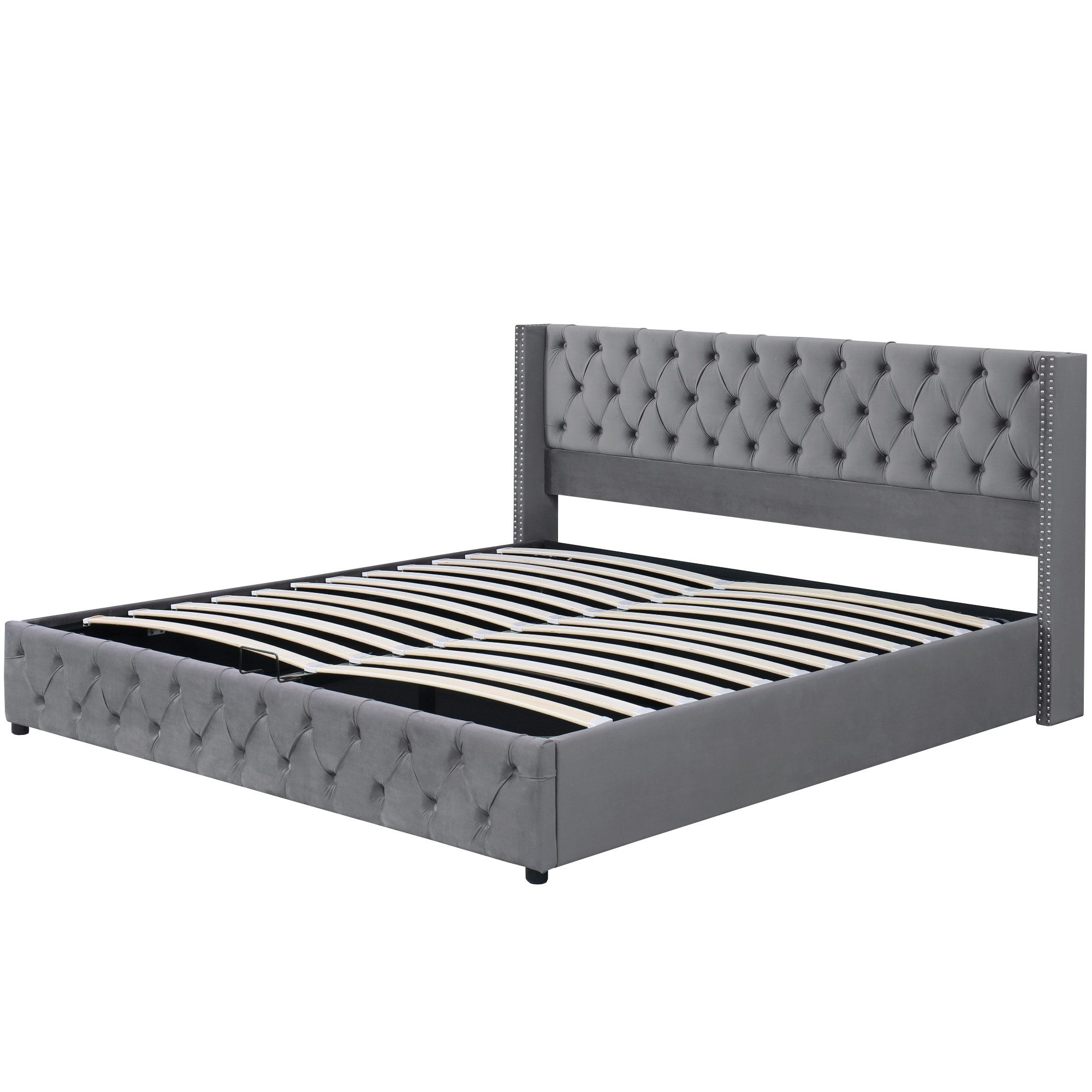 Rutaqian Stauraumbett Polsterbett Doppelbett 180×200 cm, Hydraulisches Funktionsbett, (1-tlg), Bettunterseite ist mit schmutzabweisenden schwarzen Vliesstoff