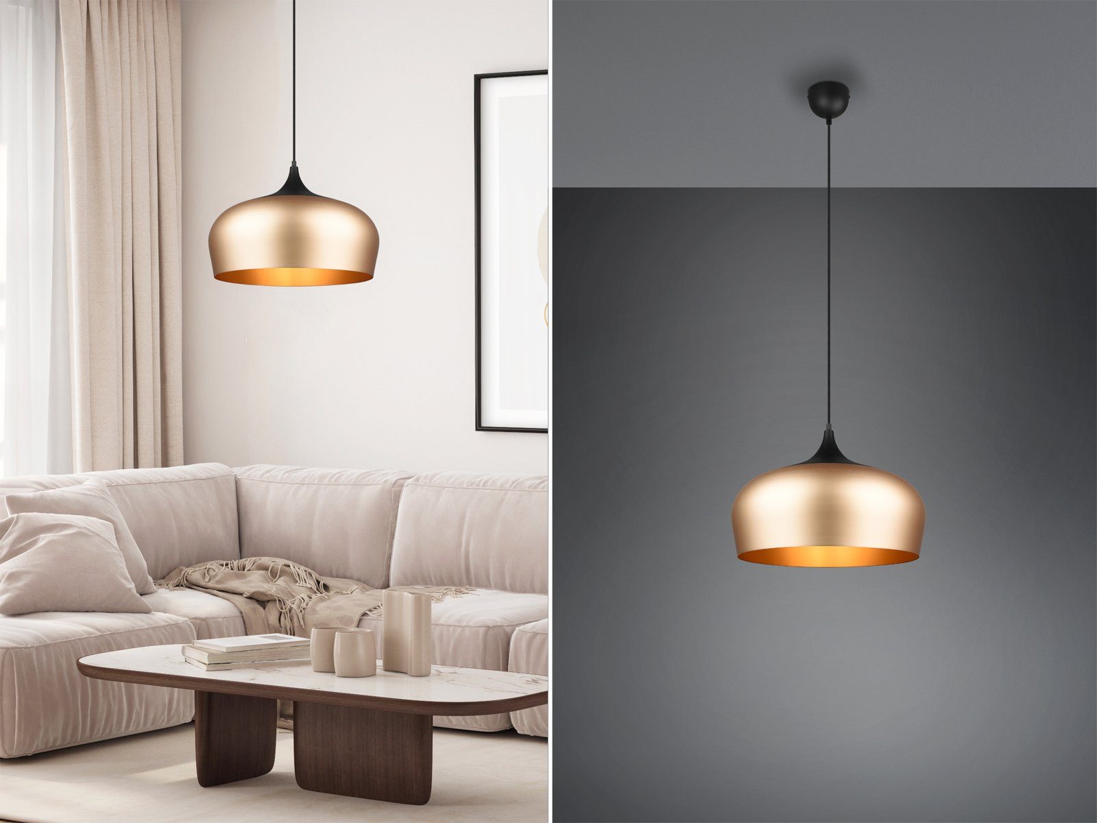 TRIO Leuchten LED Pendelleuchte, LED wechselbar, warmweiß, Esstisch-lampe modern über Kochinsel & Kücheninsel Gold-en, Ø45cm