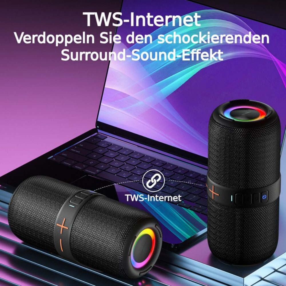 ibettertec Lautsprecher, Bluetooth-Lautsprecher Bluetooth-Lautsprecher (40 W, Bluetooth, Kabellos, IPX5 wasser- und staubdicht, RGB-Modus)