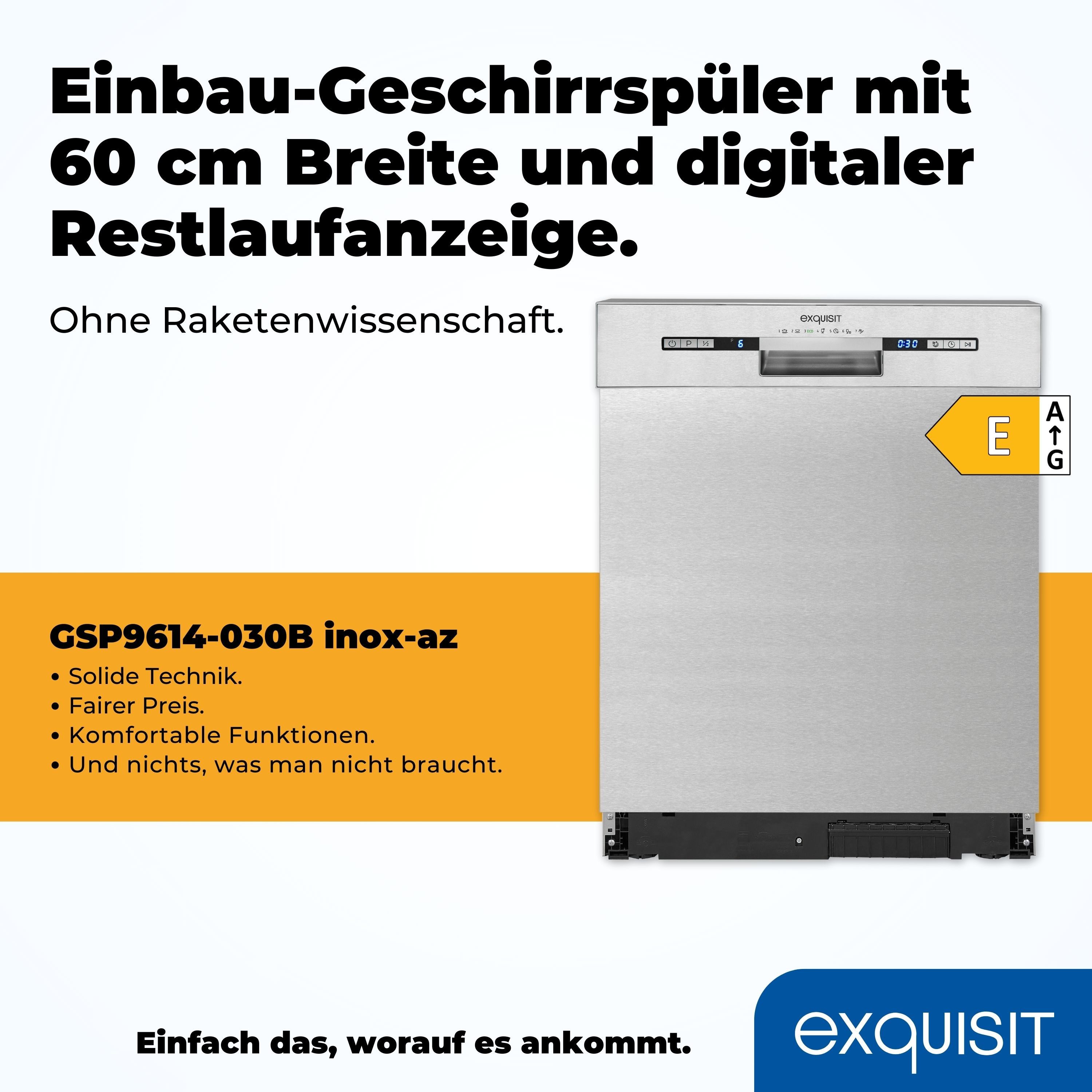 exquisit Unterbaugeschirrspüler EGSP9313-EF-030E inox, 11 l, 13 Maßgedecke, Unterbaugerät mit eleganter Edelstahlfront, keine Möbelfront notwendig