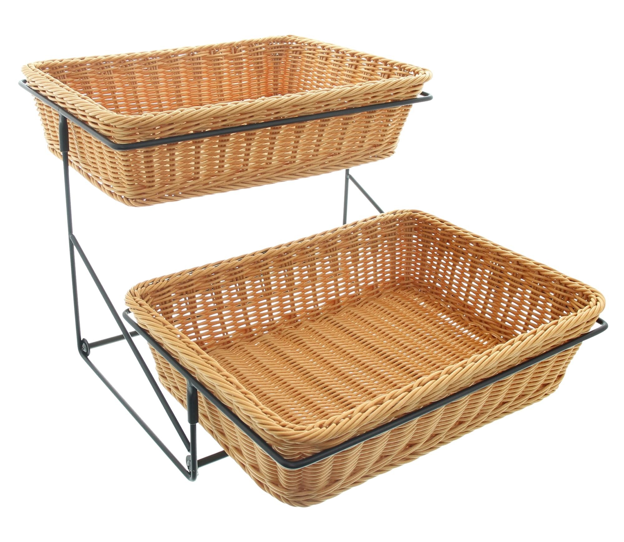 Dekoleidenschaft Etagere "Poly" Stufen-Etagere, Brotkorb, Obstkorb, Präsentationsständer, Polyrattan, aus Metall, schwarz + Корзины aus Polyrattan