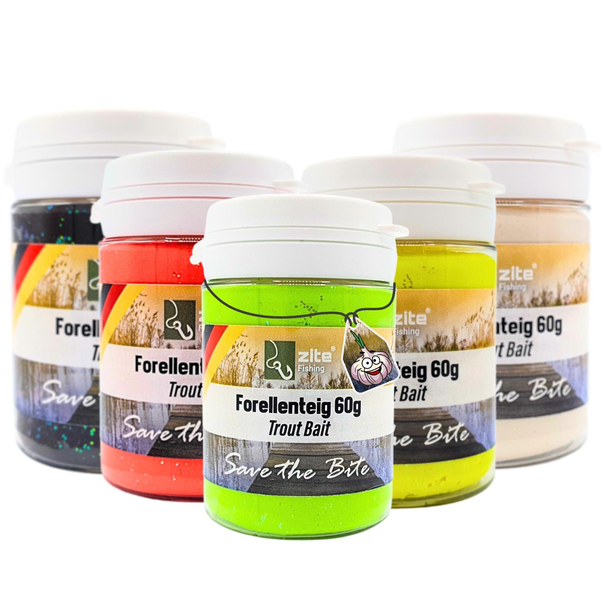 Zite Kunstköder Forellenteig Knoblauch 5 Stk im Set Trout Bait Angelpaste in 5 Farben, UV Aktiv