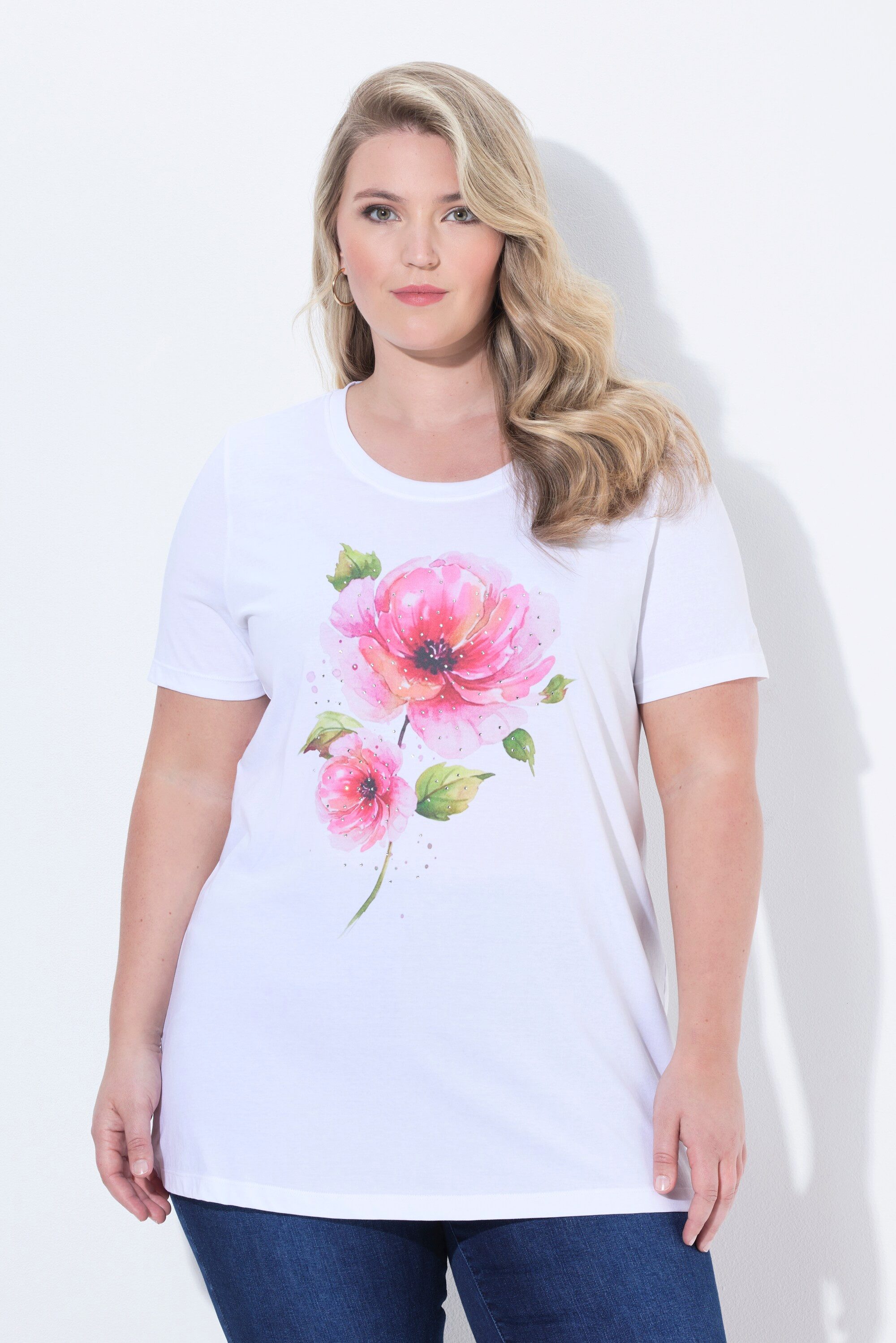 MIAMODA T-Shirt T-Shirt Komfort Fit Glitzersteinchen Blumenmotiv