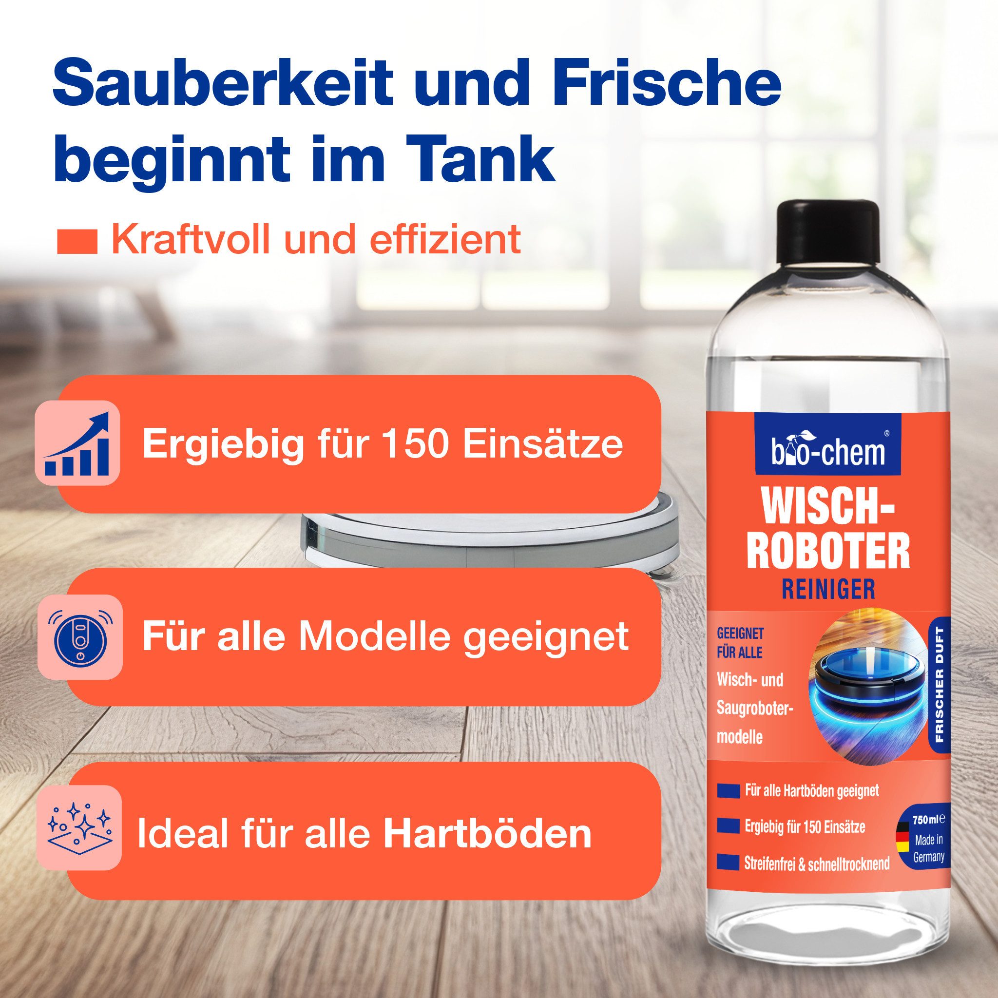 bio-chem Wischroboter-Reiniger 750ml Reinigungsmittel Konzentrat Bodenreiniger Fussbodenreiniger
