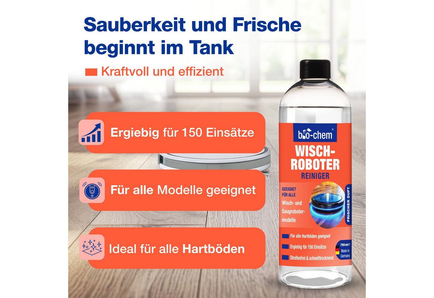 Thumbnail - bio-chem Wischroboter-Reiniger 750ml Reinigungsmittel Konzentrat Bodenreiniger Fussbodenreiniger