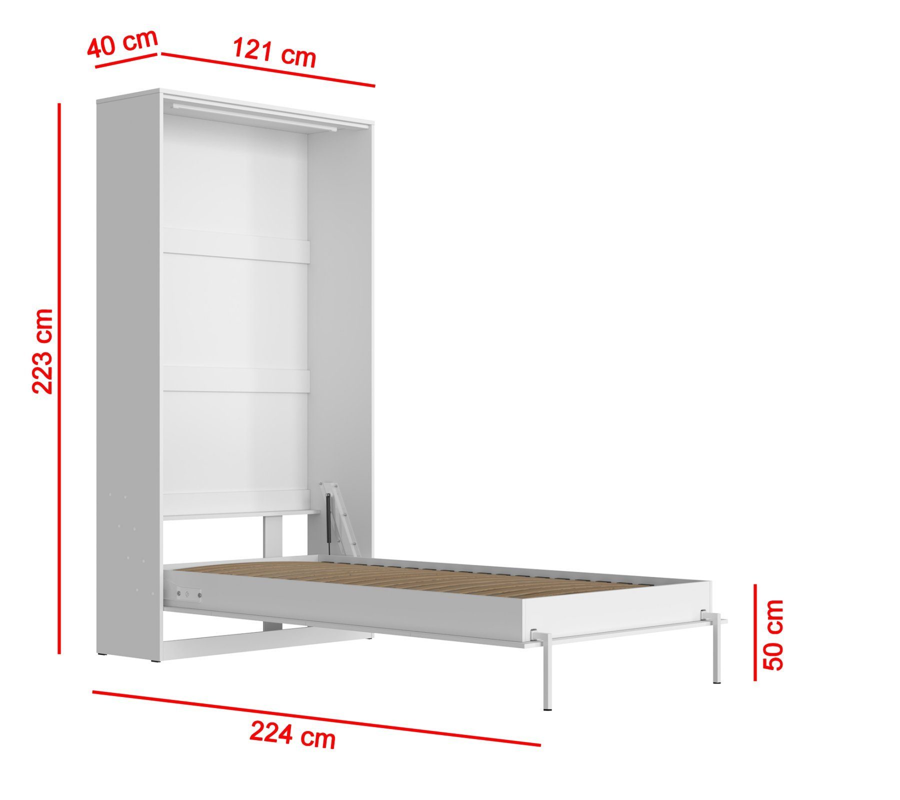 Weiß Vertikal Gasdruckfeder Schrankbett Wandklappbett 100/140/160 patentierte Laros-Living