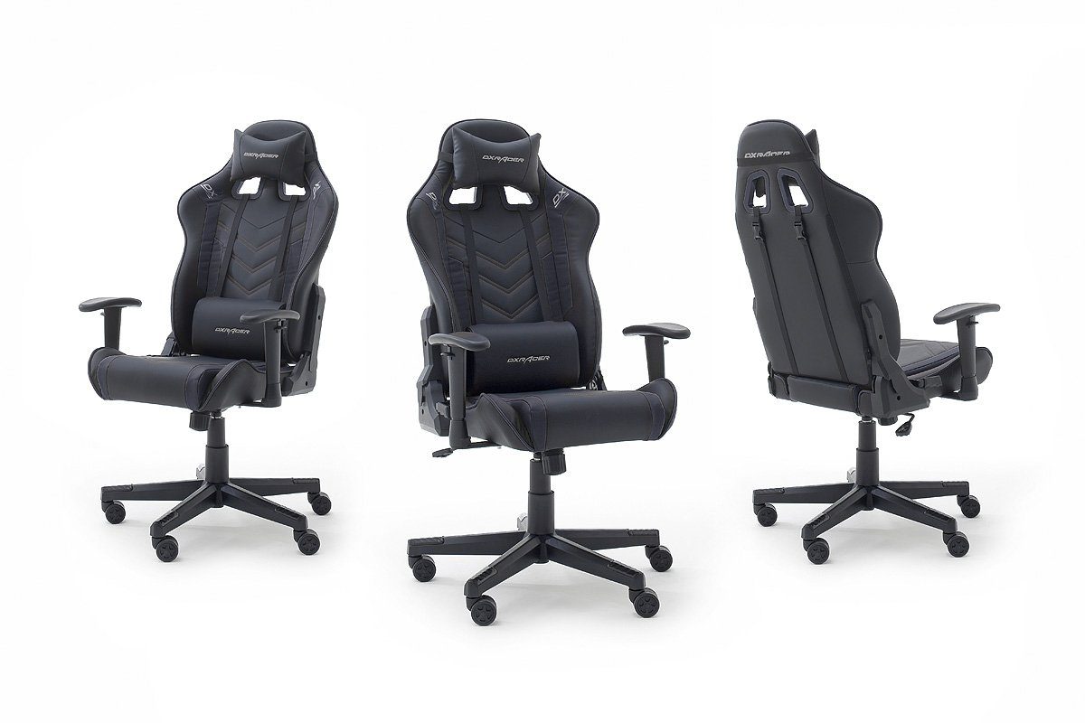 DXRacer Gaming Chair Wippfunktion, Armlehnen Lordosenkissen, verstellbare Kunstelder mit in DXRacer schwarz), (Chefsessel OK132