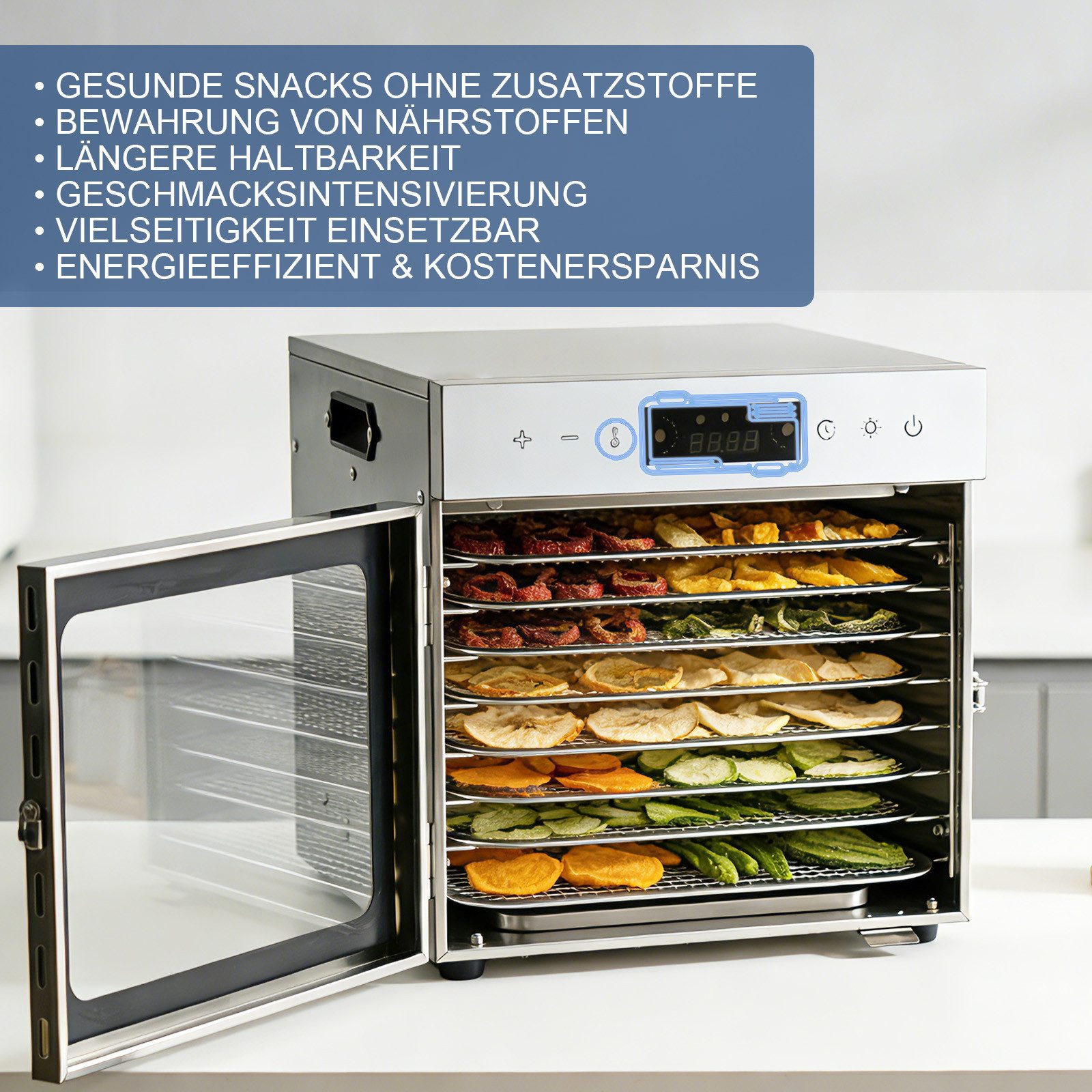 Youyijia Dehydrator Dörrautomat Edelstahl mit 8 Edelstahlgitter