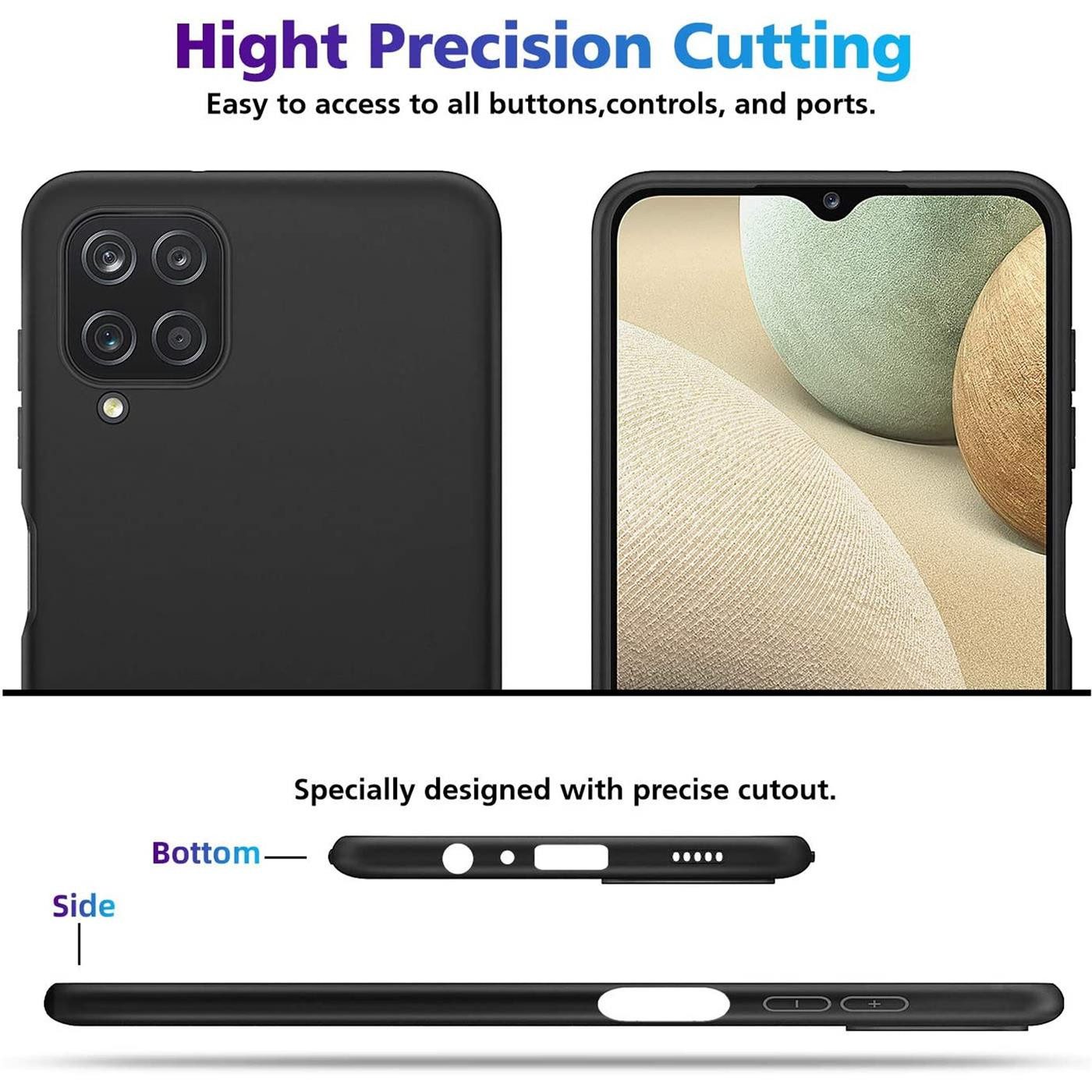 CoolGadget Handyhülle Handy Schutzhülle für Samsung Galaxy A12 / M12 matt schwarz 6,5 Zoll, Silikon TPU Hülle Schutz Tasche Cover schlicht Slim Case