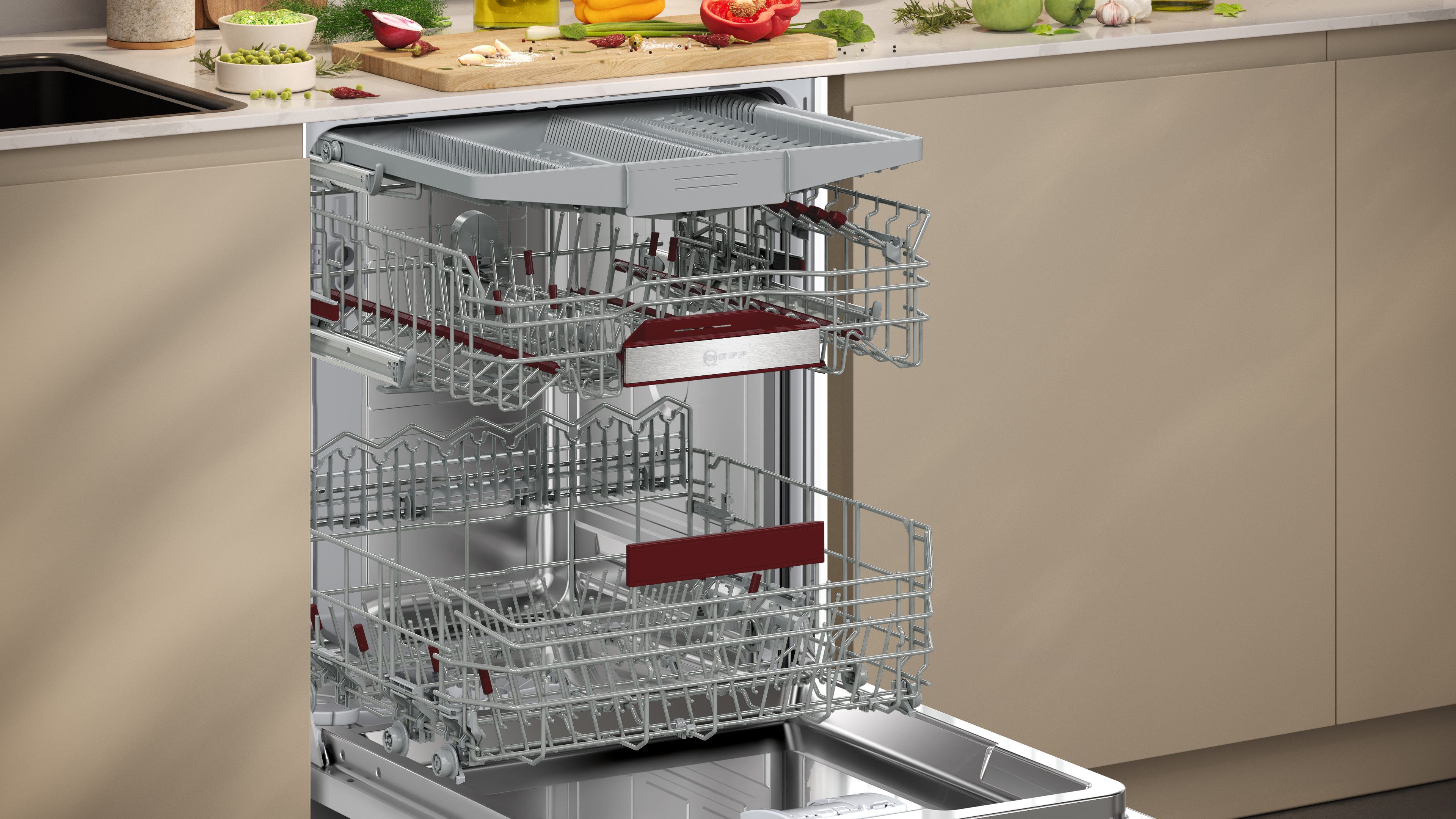 NEFF Unterbaugeschirrspüler S125ECS15E, 14 Maßgedecke, Automatische Türöffnung für Effizienz, flexible Körbe