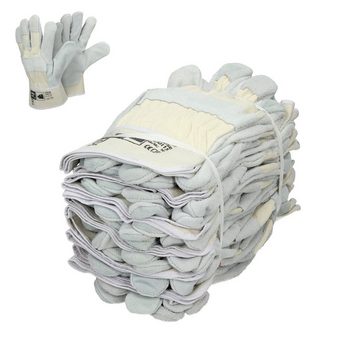 ECD Germany Arbeitshandschuh-Set Rindspaltleder-Handschuhe Leder Arbeitshandschuhe Schutzhandschuhe 12 Paar Pro-Fit® Größe 10-XL Natur Canvas-Stulpe