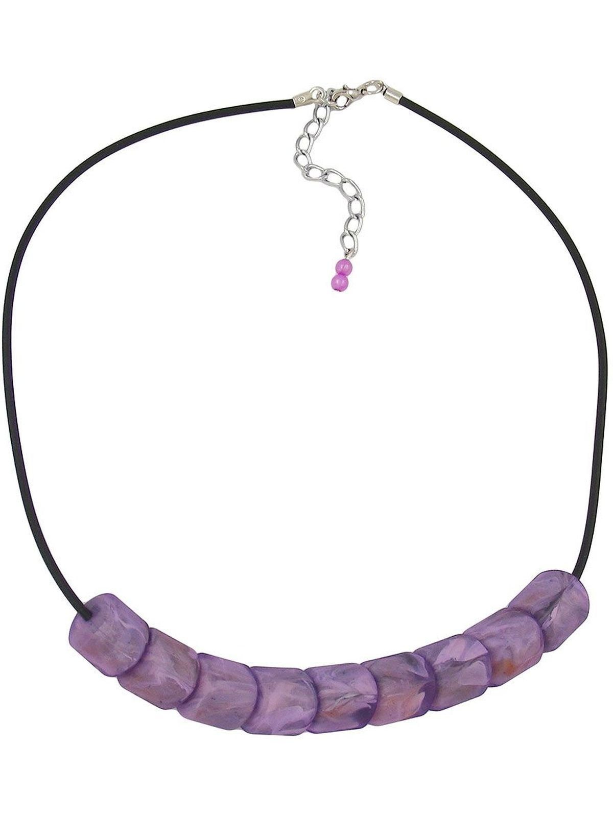 Gallay Perlenkette Schrägperle Kunststoff lila-marmoriert-matt Vollgummi schwarz 45cm (1-tlg)