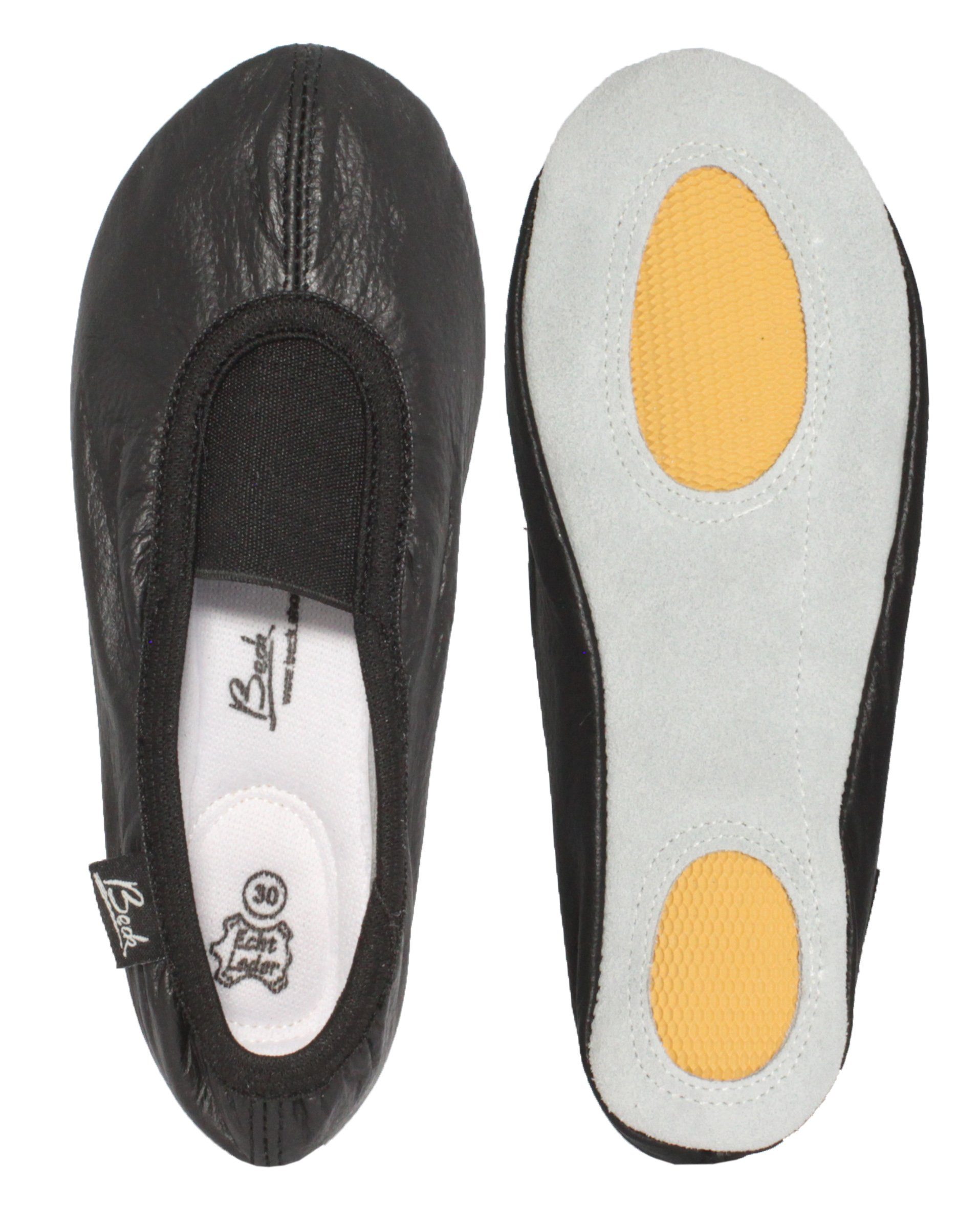 Schläppchen Echt-Leder mit Gummi / Leder-Sohle Gymnastikschuh