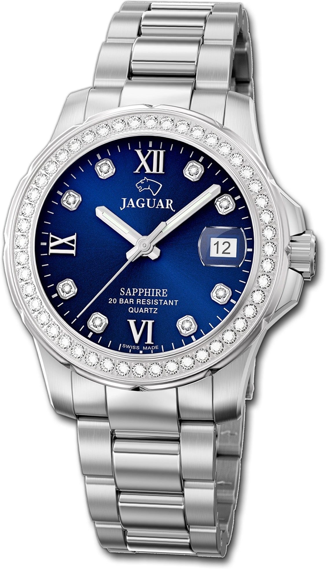JAGUAR Quarzuhr Jaguar Edelstahl Damen Uhr J892/3 Analog, Damenuhr mit  Edelstahlarmband, rundes Gehäuse, mittel (ca. 34mm), Fash | Quarzuhren