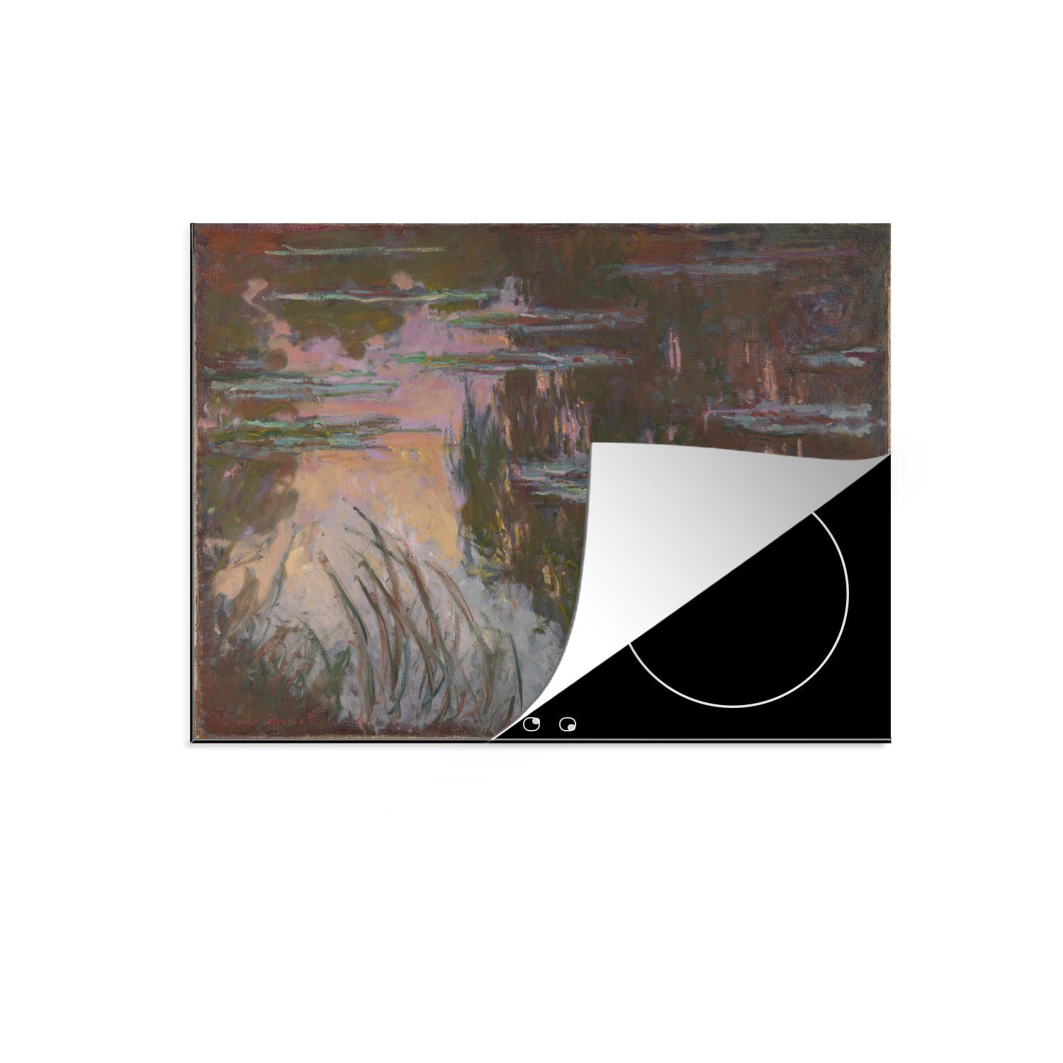 Seerosen Induktionsmatte (1 59x52 Herdblende-/Abdeckplatte bei küche, Vinyl, cm, Ceranfeldabdeckung Claude für Monet, MuchoWow von Sonnenuntergang - die Gemälde tlg),