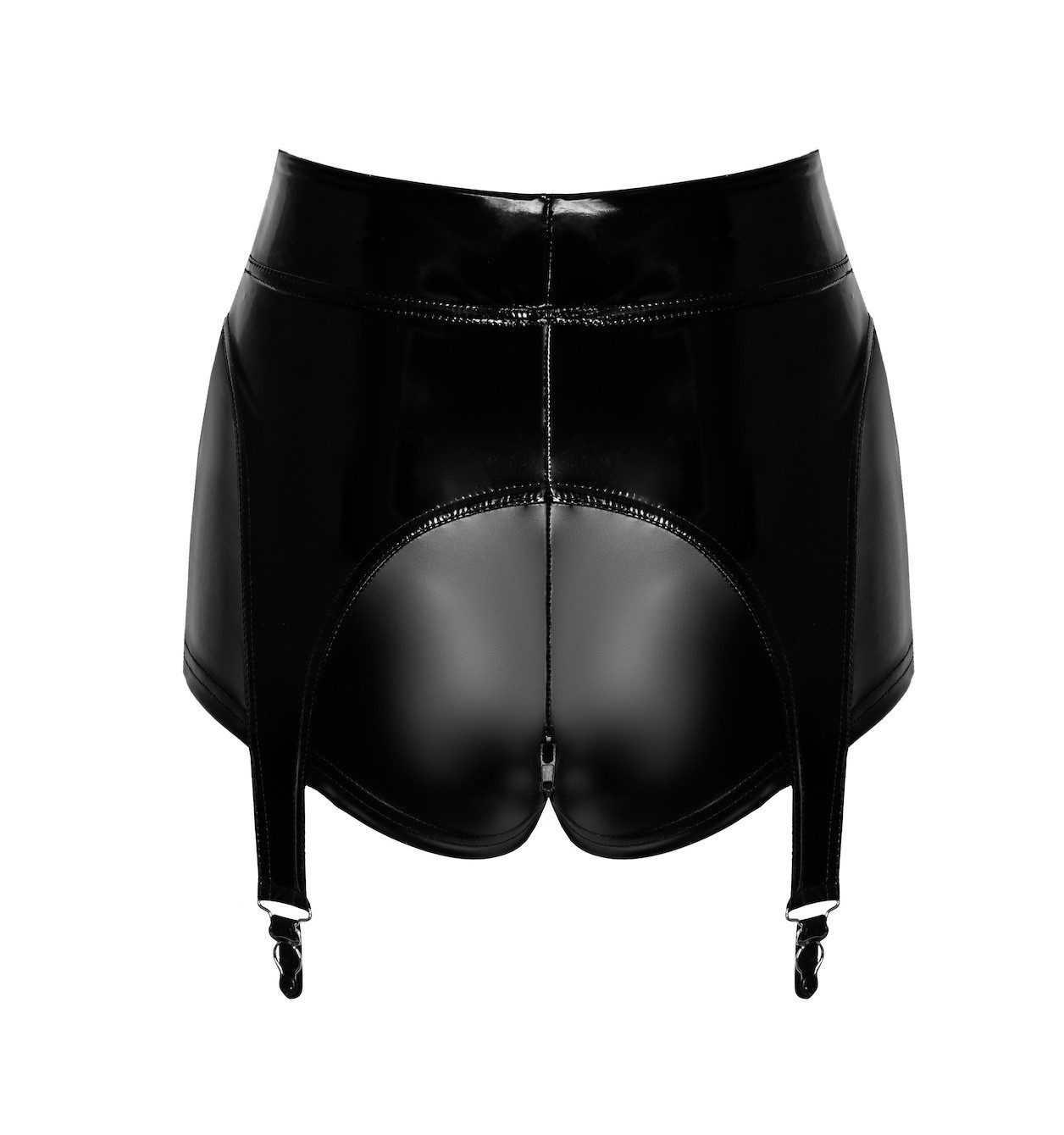 Noir Handmade Shorts Damen Wetlook Shorts schwarz mit Strumpfhaltern skinny Reißverschluß