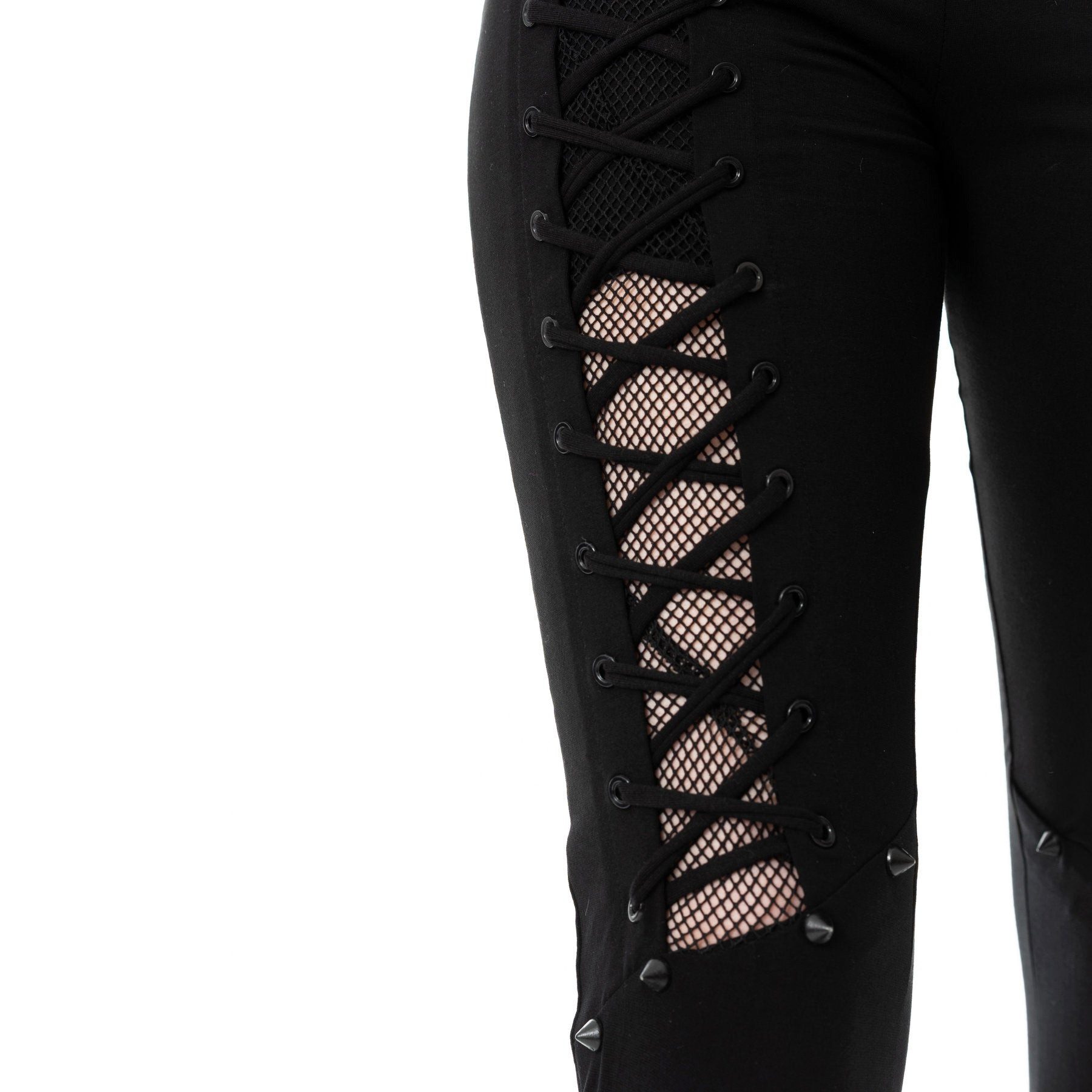 Vixxsin Leggings Poet Gothic Goth Punk Spikes Nieten Mesh Netz Schnürung günstig online kaufen