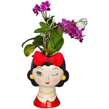 Dekohelden24 Dekovase Keramik Vase mit Gesicht und Schleife, Blumenvase,Übertopf, Pflanztopf (1 Vase, 1 St)