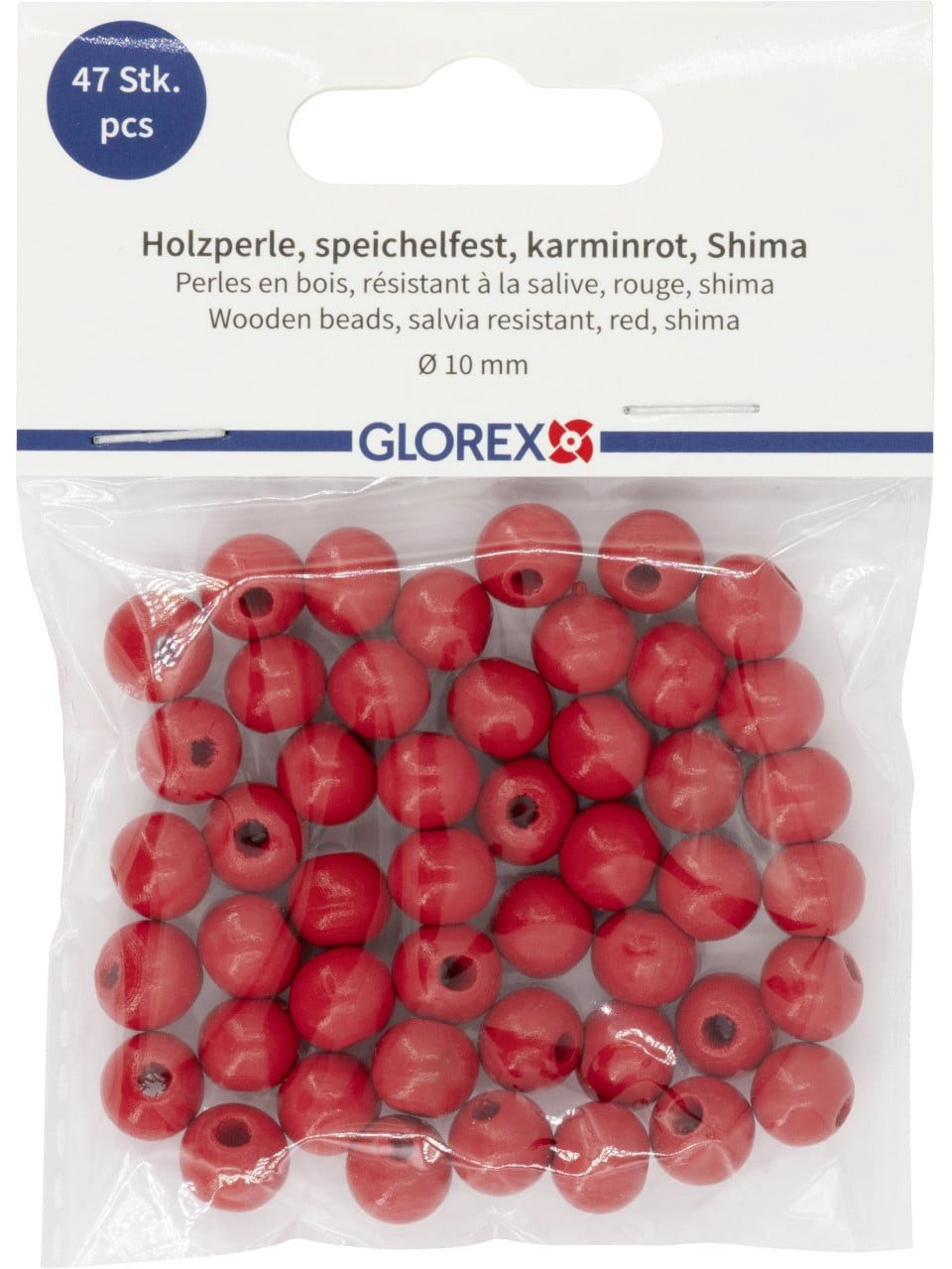 Dekoband Glorex Holzperle rot 10 mm - 47 Stück