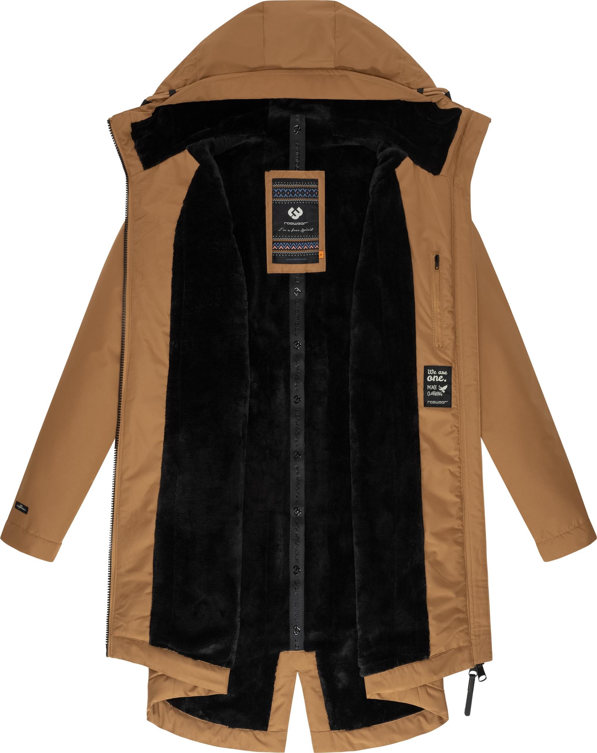 Ragwear Kurzmantel Holstic Wasserdichter Damen Wintermantel mit Kunstfell am Kragen
