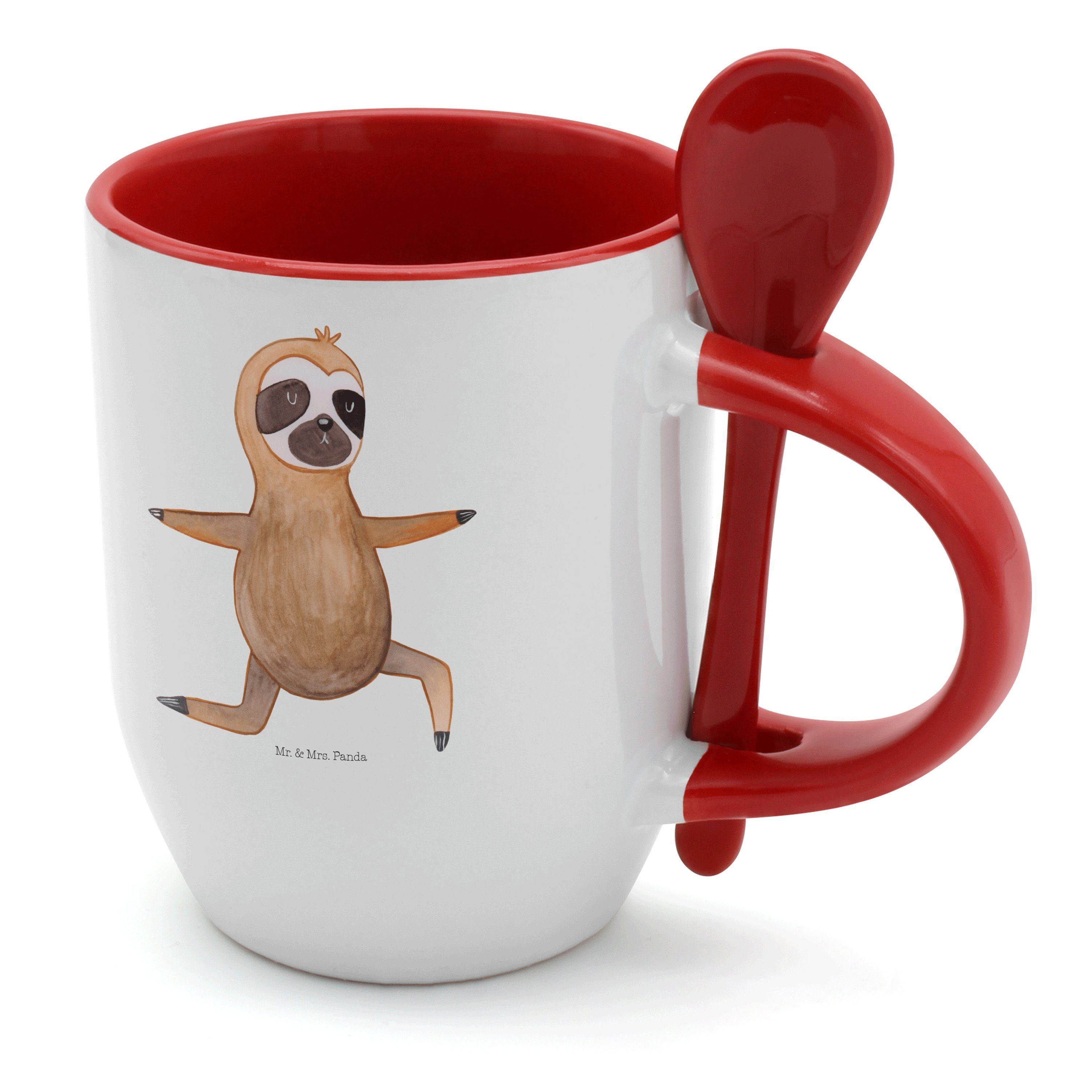 Mr. & Mrs. Panda Tasse Faultier Yoga - Weiß - Geschenk, Yogaübungen, Faultier Geschenk, Tas, Keramik