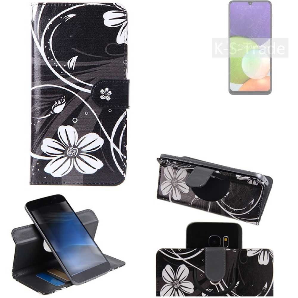 K-S-Trade Handyhülle für Samsung Galaxy A22 5G, Schutzhülle Handyhülle Hülle 360° Wallet Case ''Flowers''