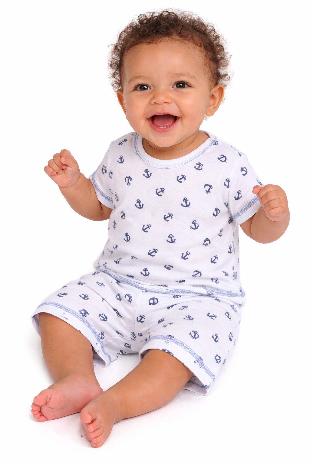 Shorty Baby Sommer Anzug 2tlg T-Shirt und Shorts in Weiß mit Anker
