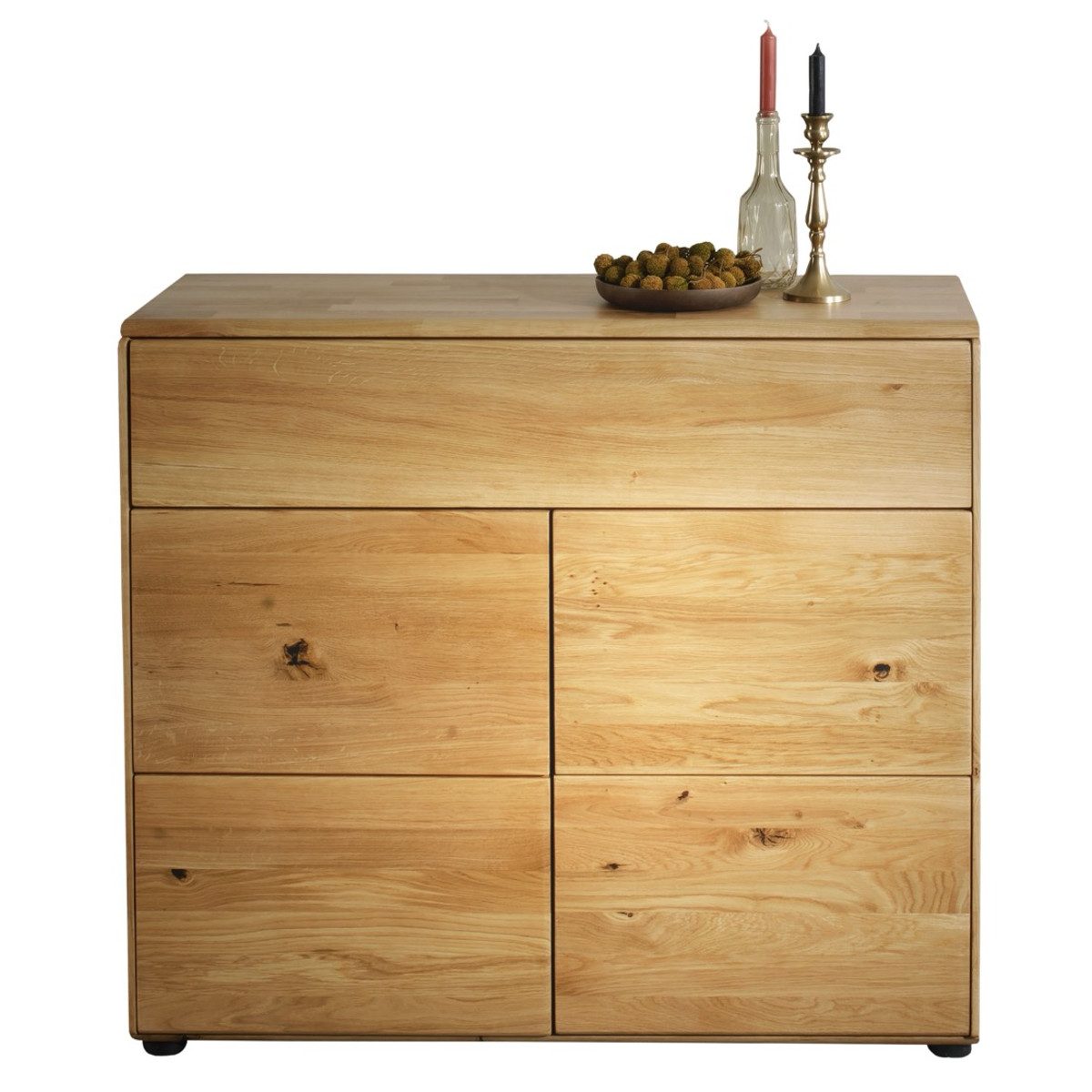 Liadomo Kommode Genf, Sideboard, Stauraummöbel, Stauraum, massive Wildeiche, Türen, Schubladen, Grifflos, Tip-on-Funktion