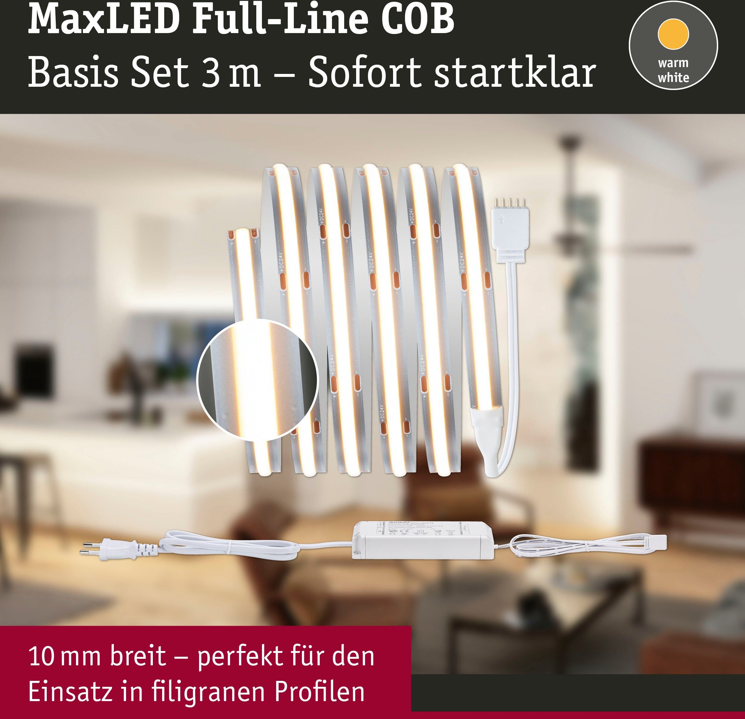 2700K, Full-Line warmweiß10W COB 480LED MaxLED LED-Streifen 1,5m, Basisset Paulmann 500 1-flammig, Basisset 750lm