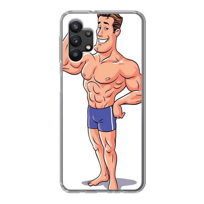 MuchoWow Handyhülle Eine Illustration eines Bodybuilders der seinen Körper zeigt Handyhülle Samsung Galaxy A32 5G Smartphone-Bumper Print Handy