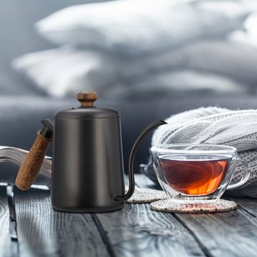 relaxdays Teekanne Edelstahl Teekanne mit Holzgriff