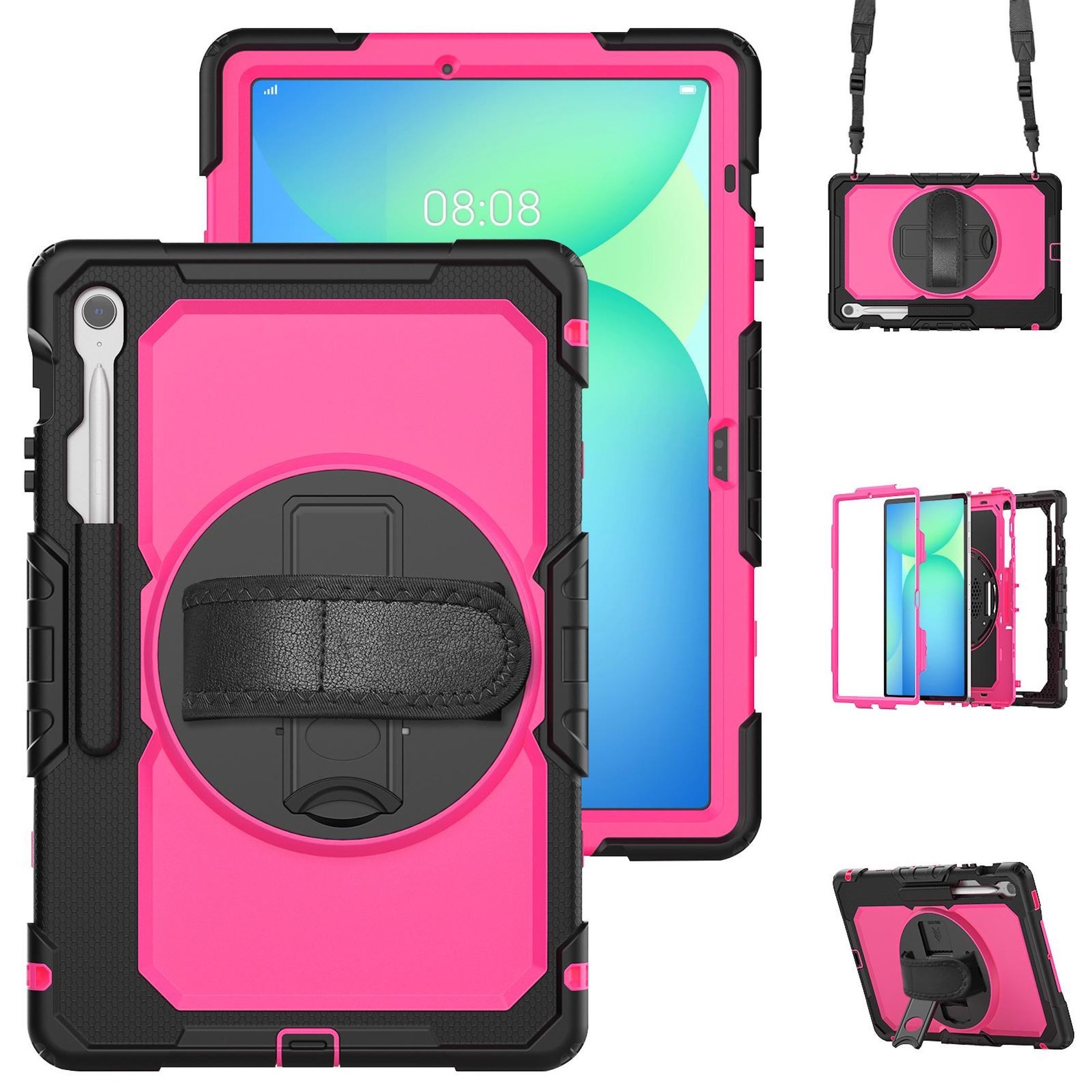 Wigento Tablet-Hülle Für Samsung Galaxy Tab S10 FE Plus Hülle Halter & Schultergurt Pink, Drehgriff, stoßfest, Schultergurt