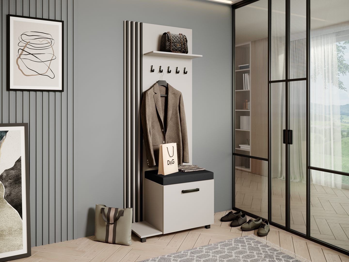 Beautysofa Garderobenschrank Garderobenschrank mit Aufhängern LIVIA (Mit eleganten Kleiderbügeln) mit Verschließbarer Schuhschrank