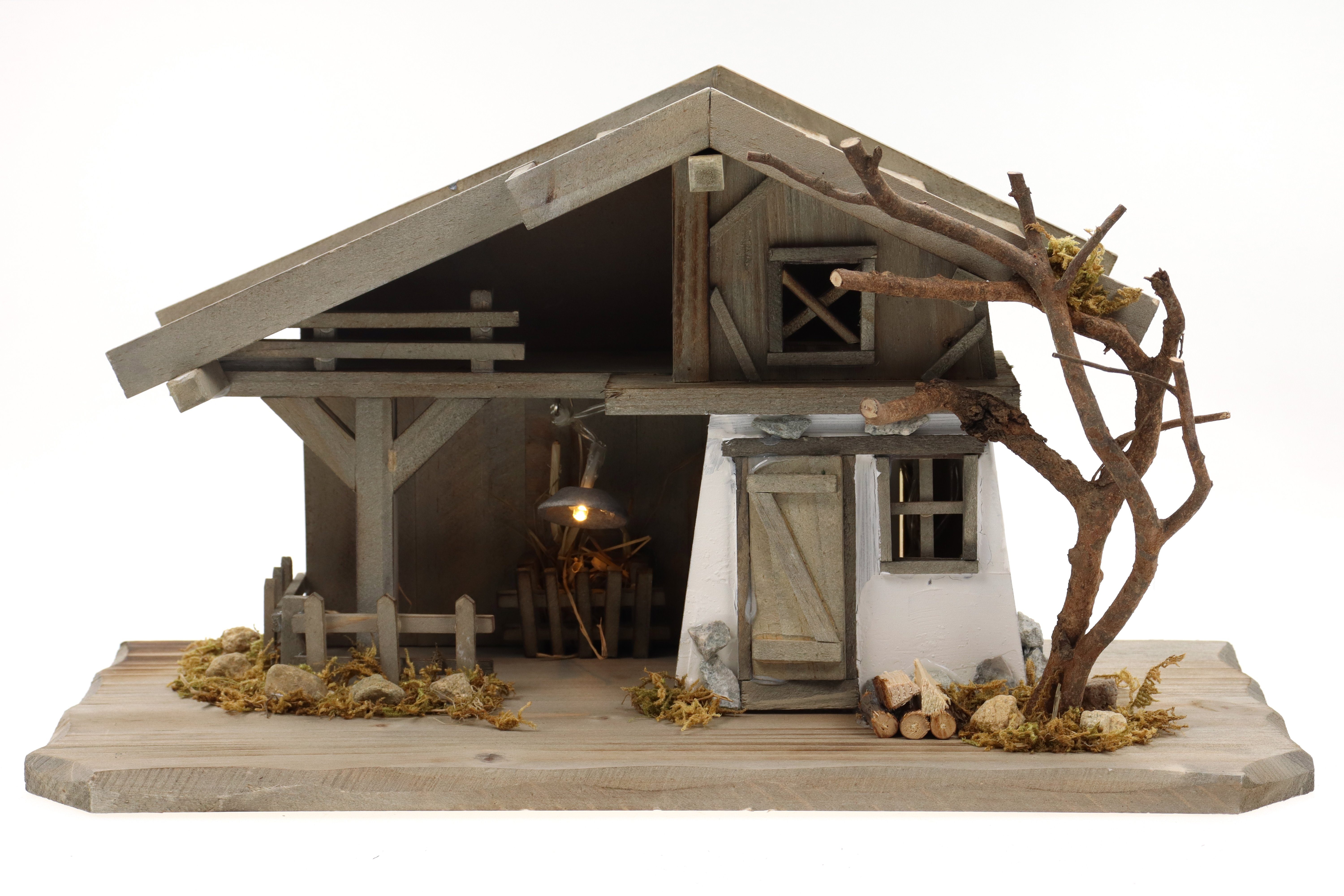 ELLUG Krippe Holz Krippenstall mit Licht 38*18*21cm (OHNE Krippenfiguren) ( günstig online kaufen