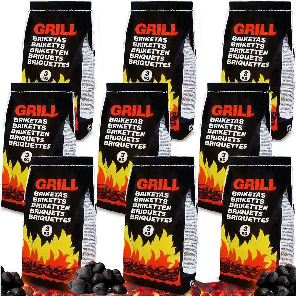 Holzkohlegrill, Grillbriketts 27kg Holzkohle 9 x 3kg Grillkohle Holzkohlebriketts