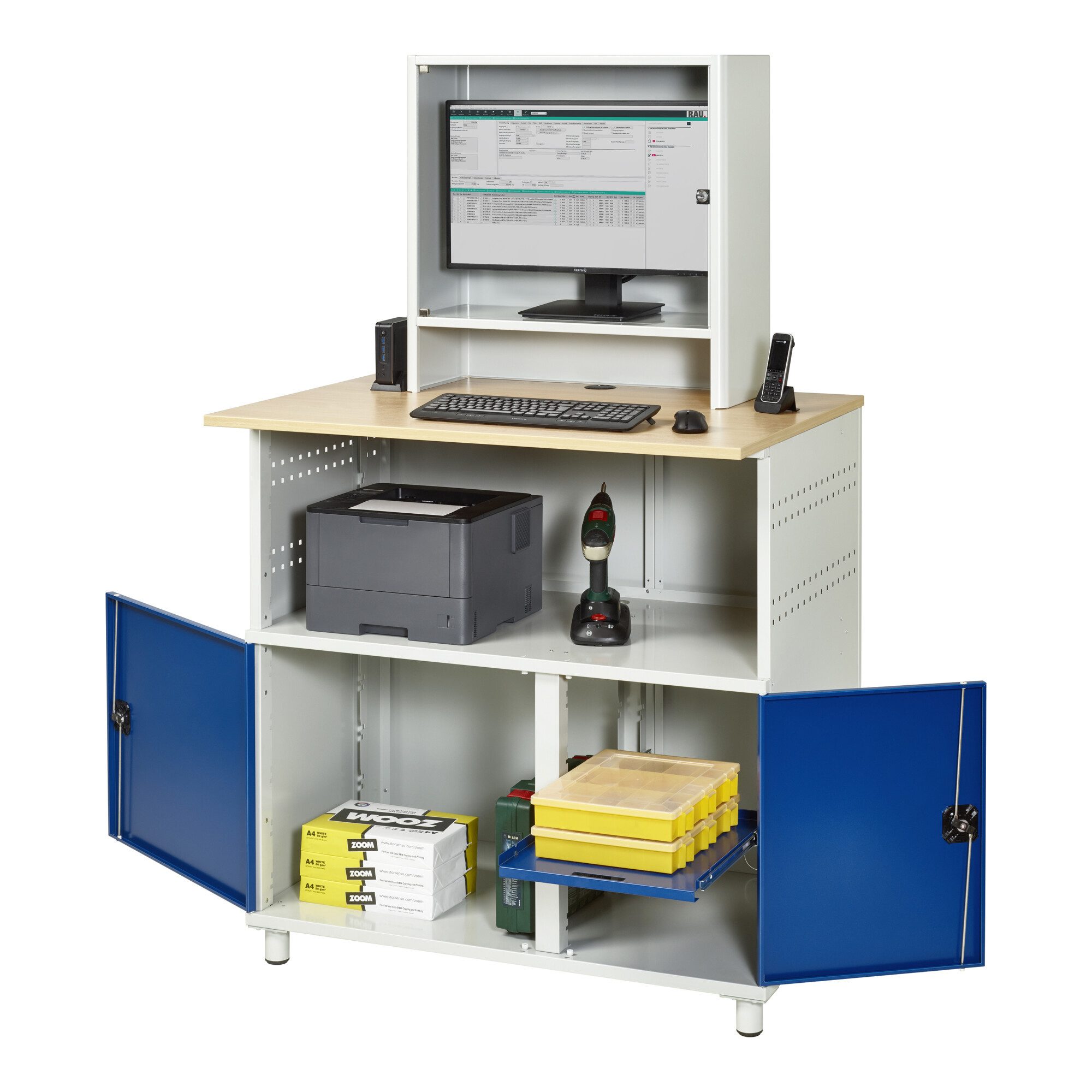 RAU Werkzeugschrank Rau Computer-Tisch mit Monitorengehäuse stationär BxTxH 1100x800x1100/