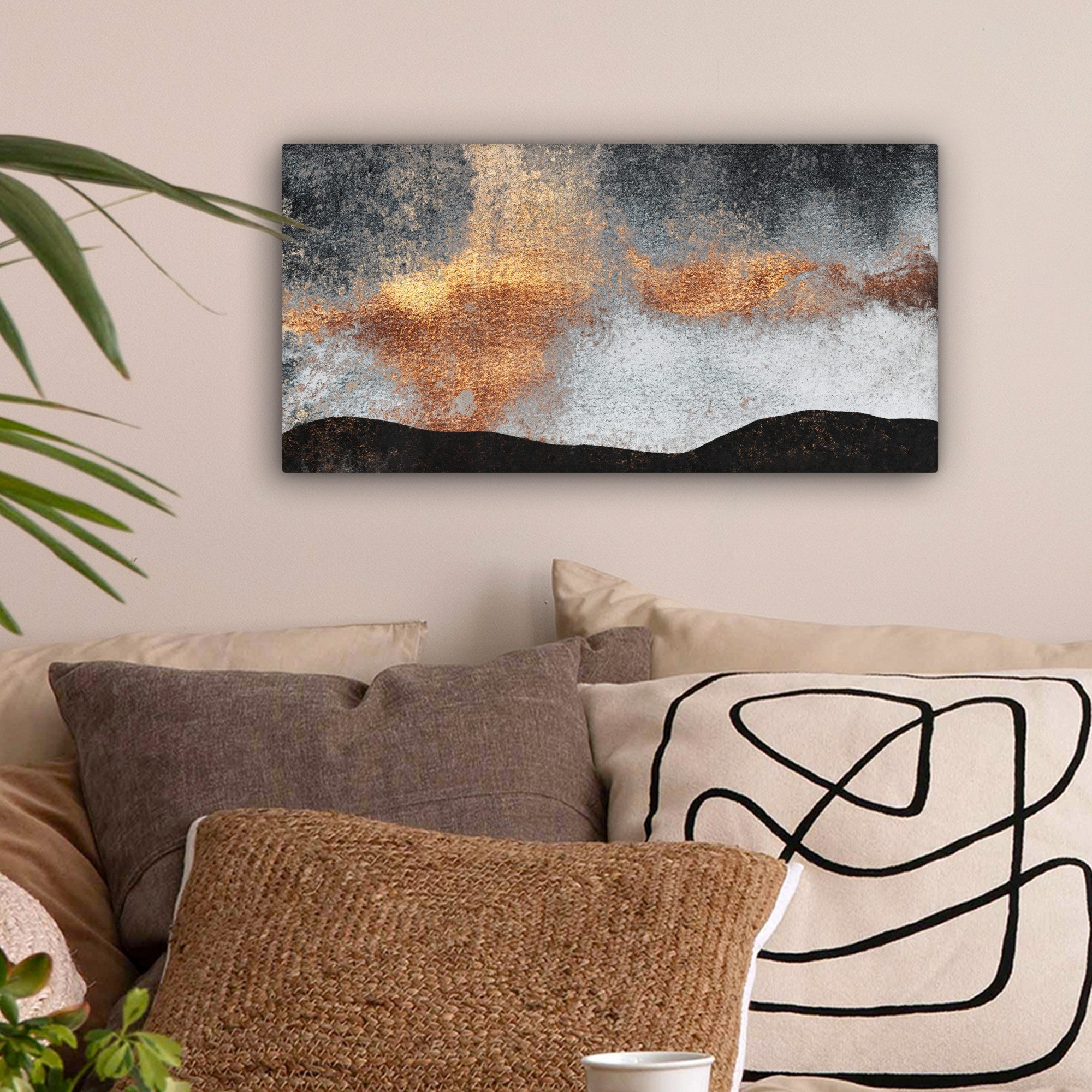 OneMillionCanvasses® Leinwandbild Panorama Abstrakt - Gold - Chic - Schwarz günstig online kaufen