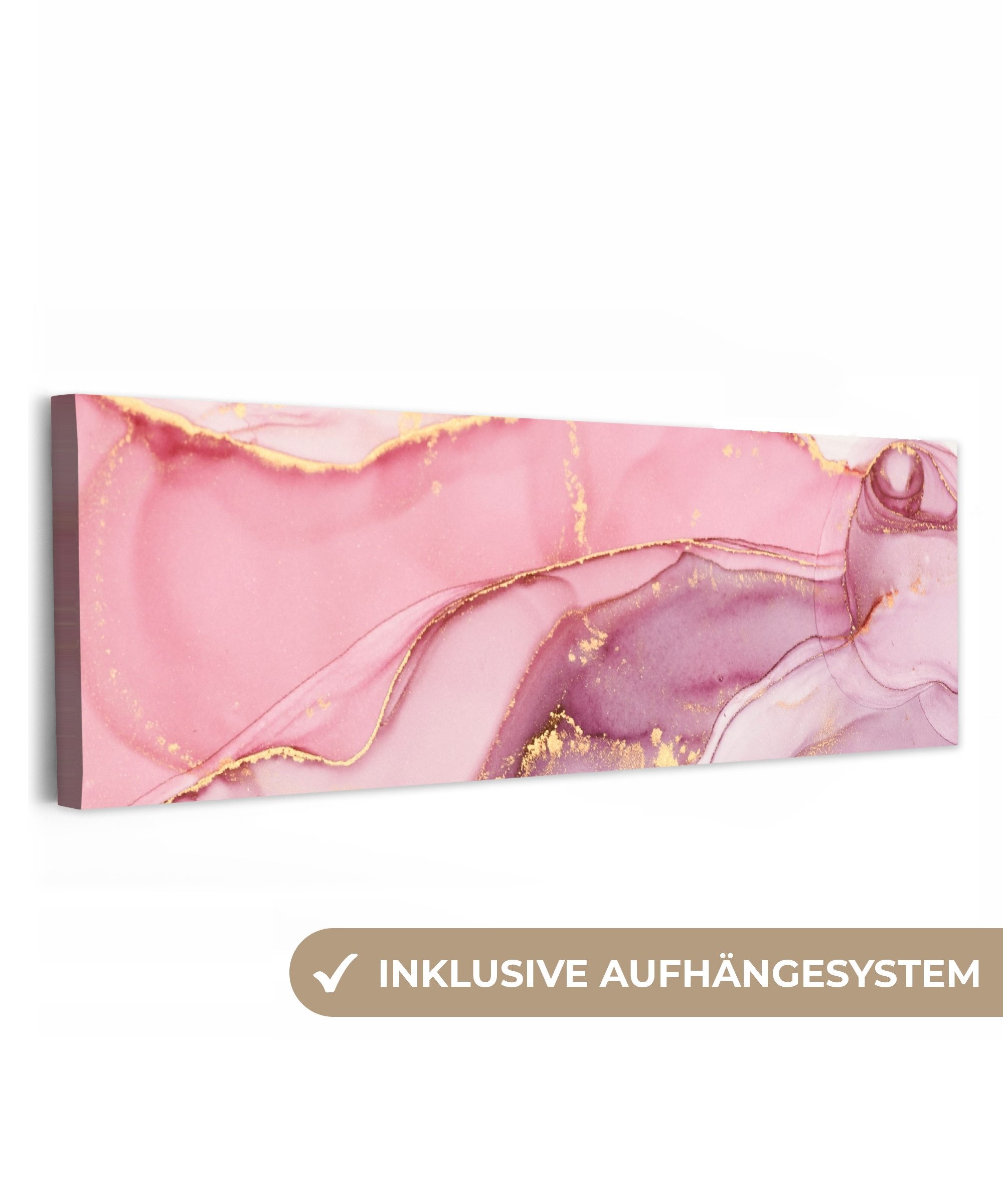 OneMillionCanvasses® Leinwandbild Panorama Gold - Marmor - Rosa, Fotodruck (1 St), Wandbild, Deko Schlafzimmer Wohnzimmer Flur 60x20 cm