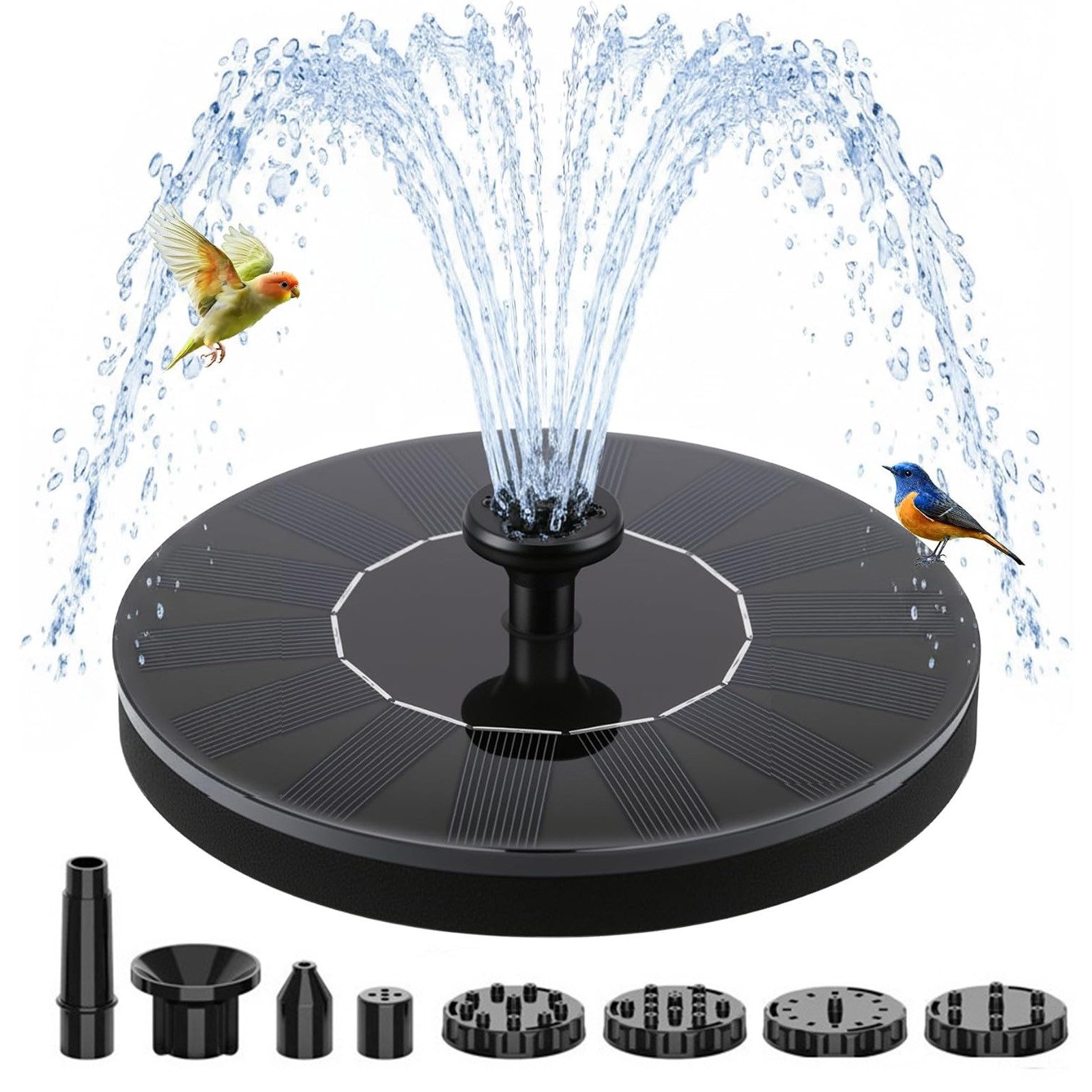 MOPUEA Teichpumpe 1W-Solar Springbrunnen,Solar Teichpumpe Außen,6 Nozzle 13cm (Solar Brunnenpumpe / Garten Wasserpumpe Set, Solar Springbrunnenpumpe für Vogelbad, Teich & Garten), Solar, 6 Düsen, automatisch, umweltfreundlich, Garten