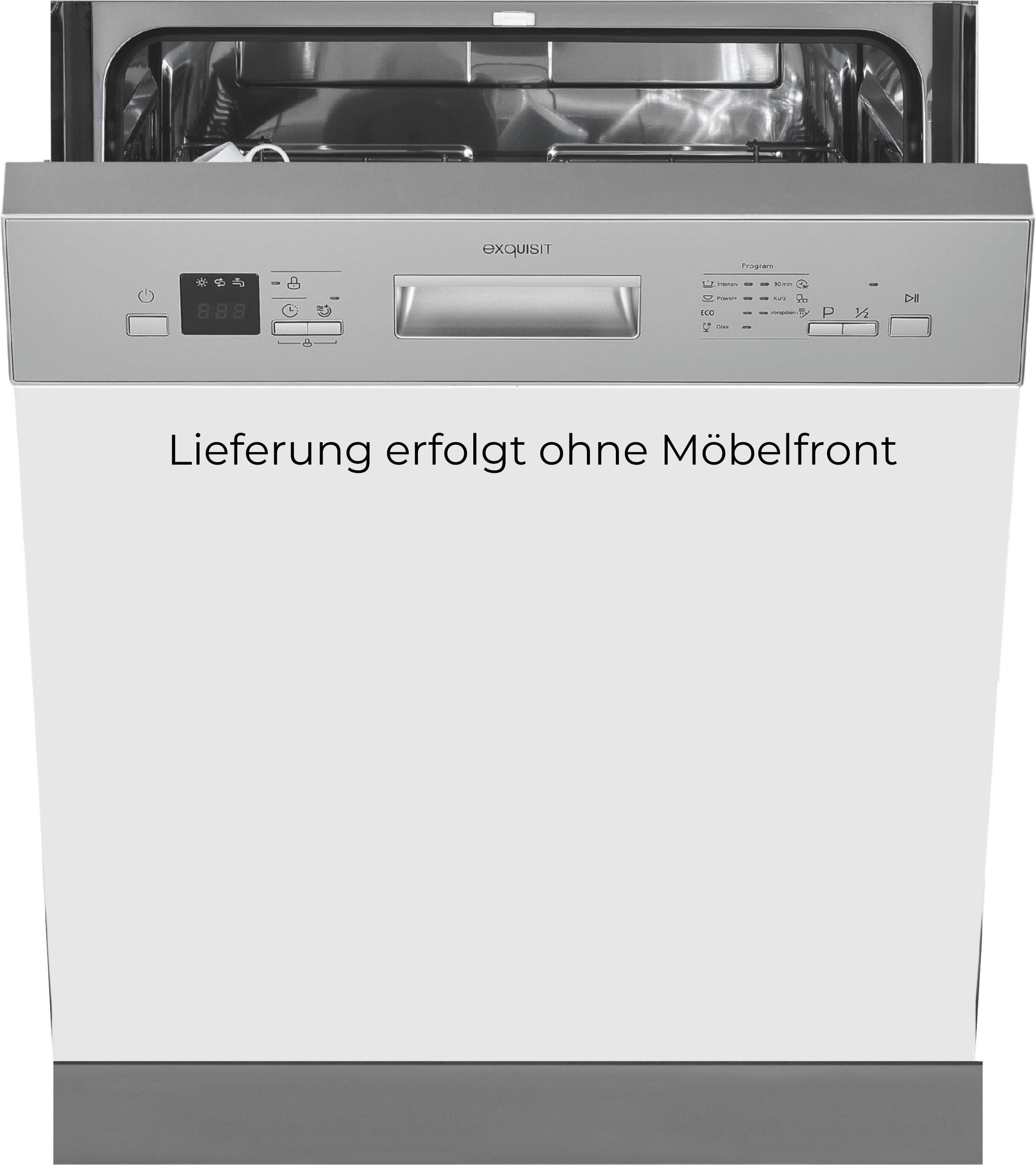 exquisit teilintegrierbarer Geschirrspüler 6312 EGSP6312-EB-030E inox, 11 l, 12 Maßgedecke, 12 Maßgedecke & flüsterleise 49 dB – stark und angenehm ruhig