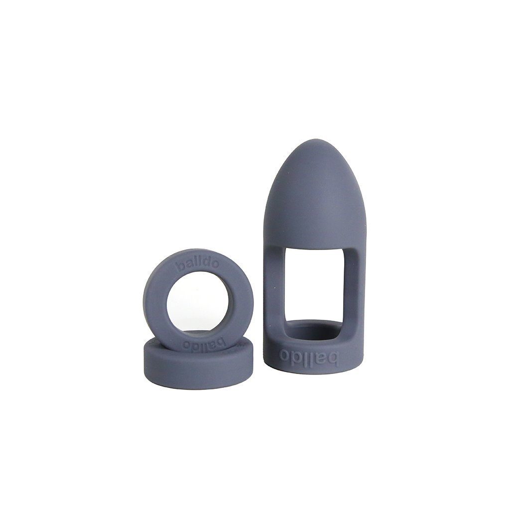 Balldo Penis-Hoden-Ring Balldo Starter Set Steel Grey, 3-tlg., Hodenring mit Dildo-Funktion | Penisringe