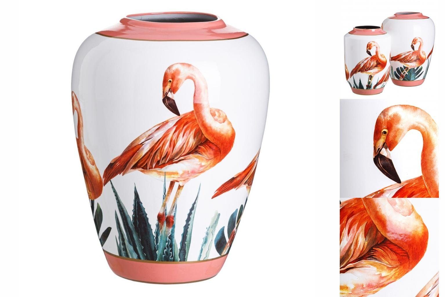 Bigbuy Dekovase Vase aus Keramik Koralle Weiß Flamingo 36 x 36 x 48 cm