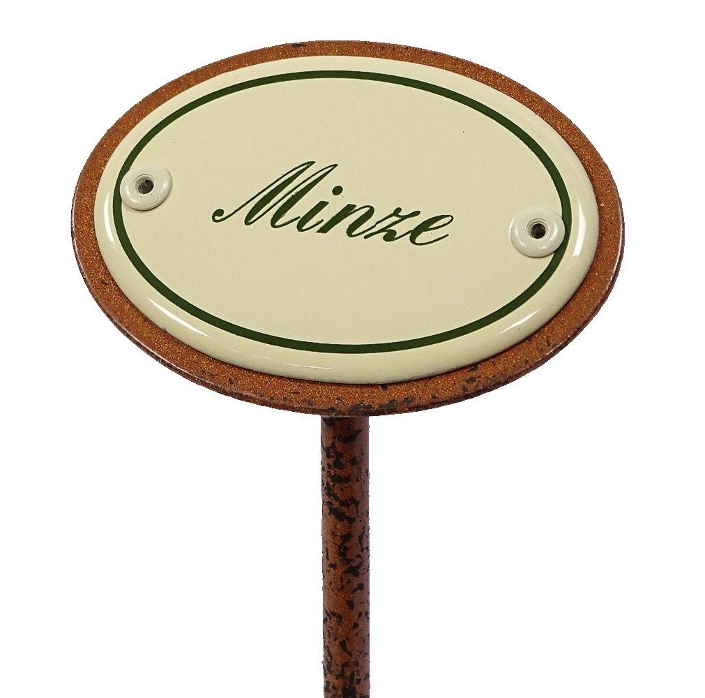 Linoows Gartenstecker Kräuterschild Minze, Garten Kräuterstecker Emaille (1x) Gartenstecker "Minze" Beetstecker, Pflanzenschild aus Emaille